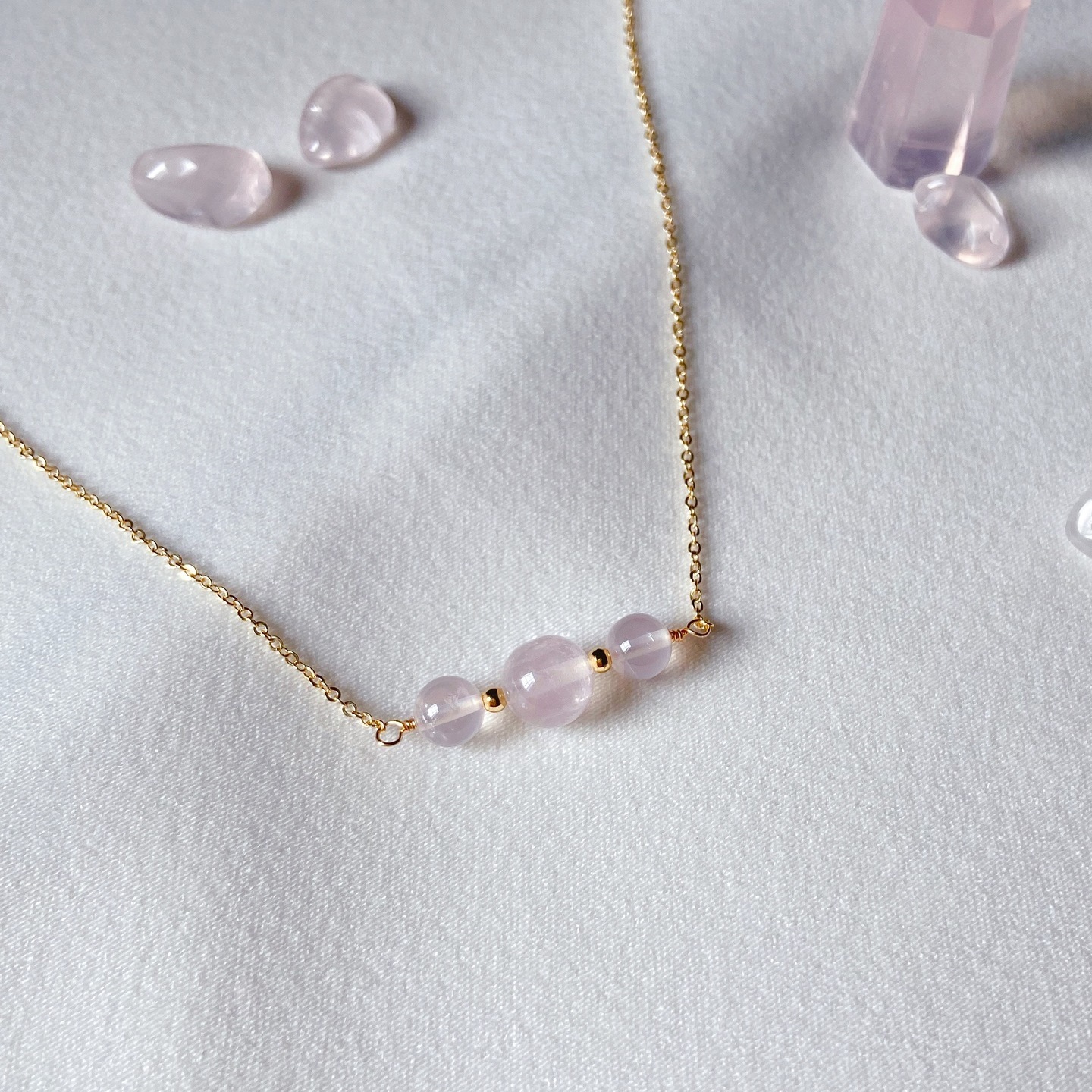 Triplets Necklace Rose Quartz
