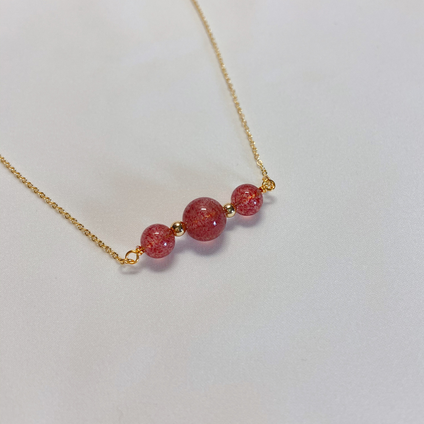 Triplets Necklace Strawberry Quartz