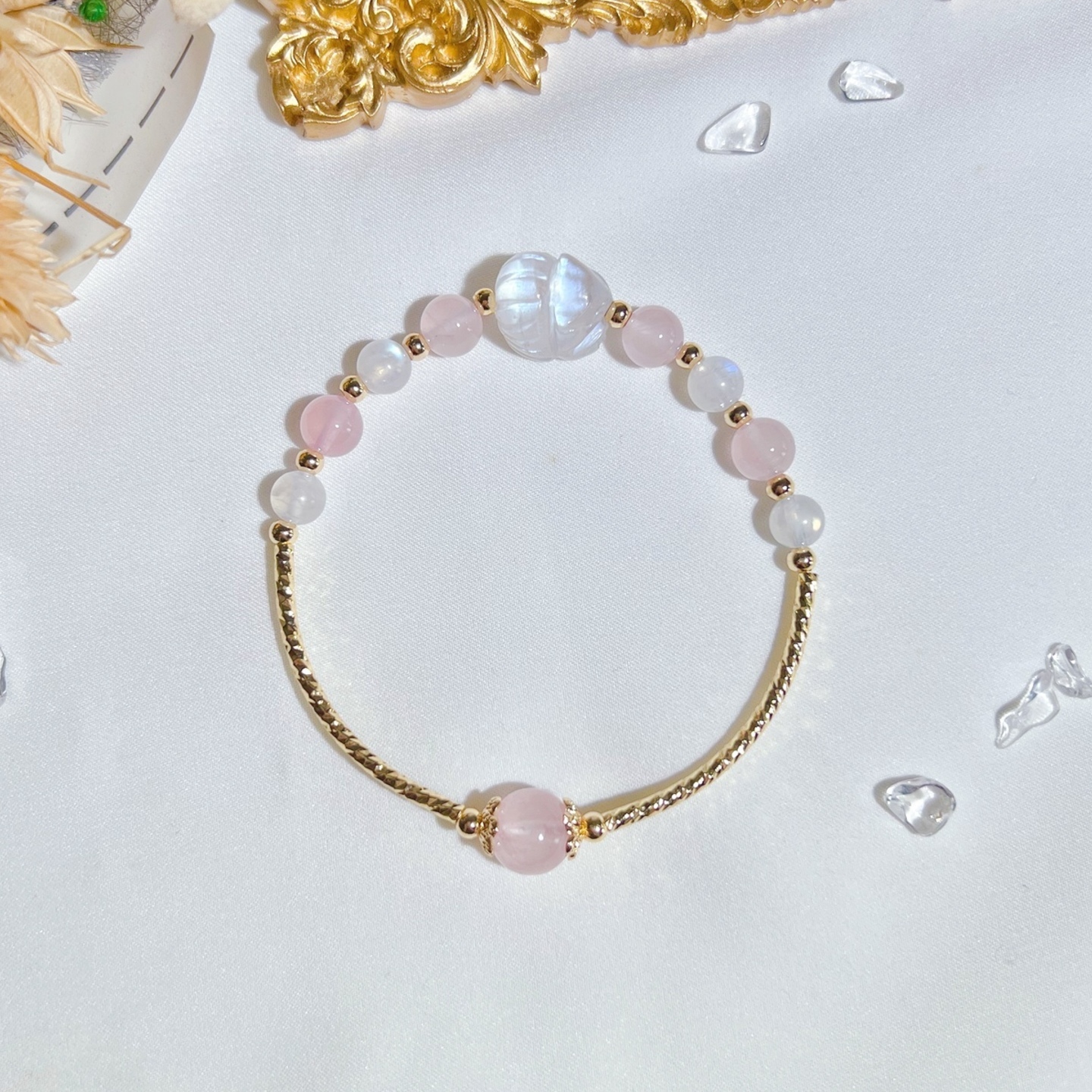 Moonstone Nine Tail Fox + Rose Quartz + Moonstone