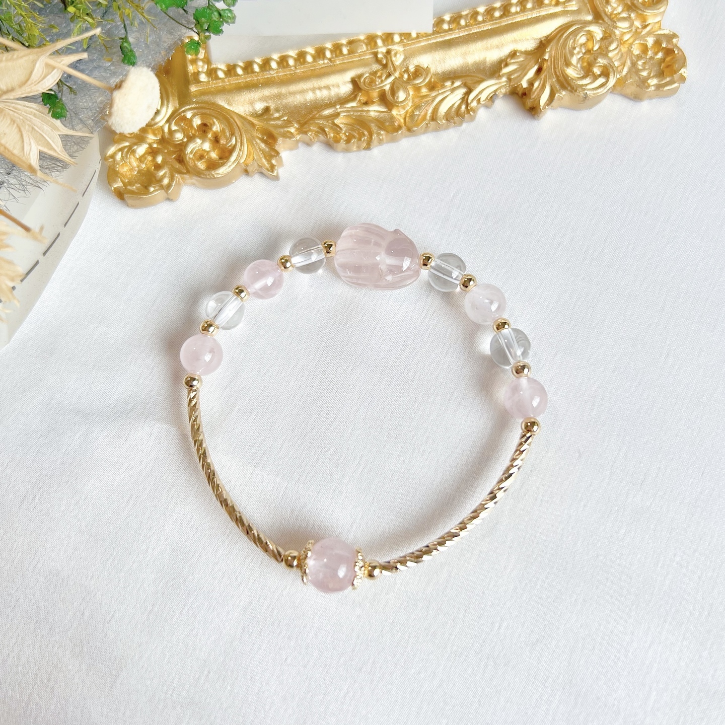 Rose Quartz Nine Tail Fox + Clear Quartz + Rose Quartz