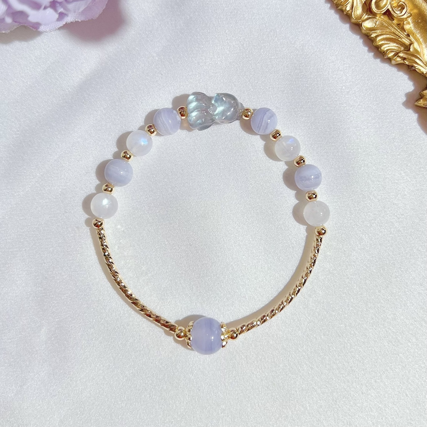 Labradorite Nine Tail Fox + Moonstone + Blue Lace Agate