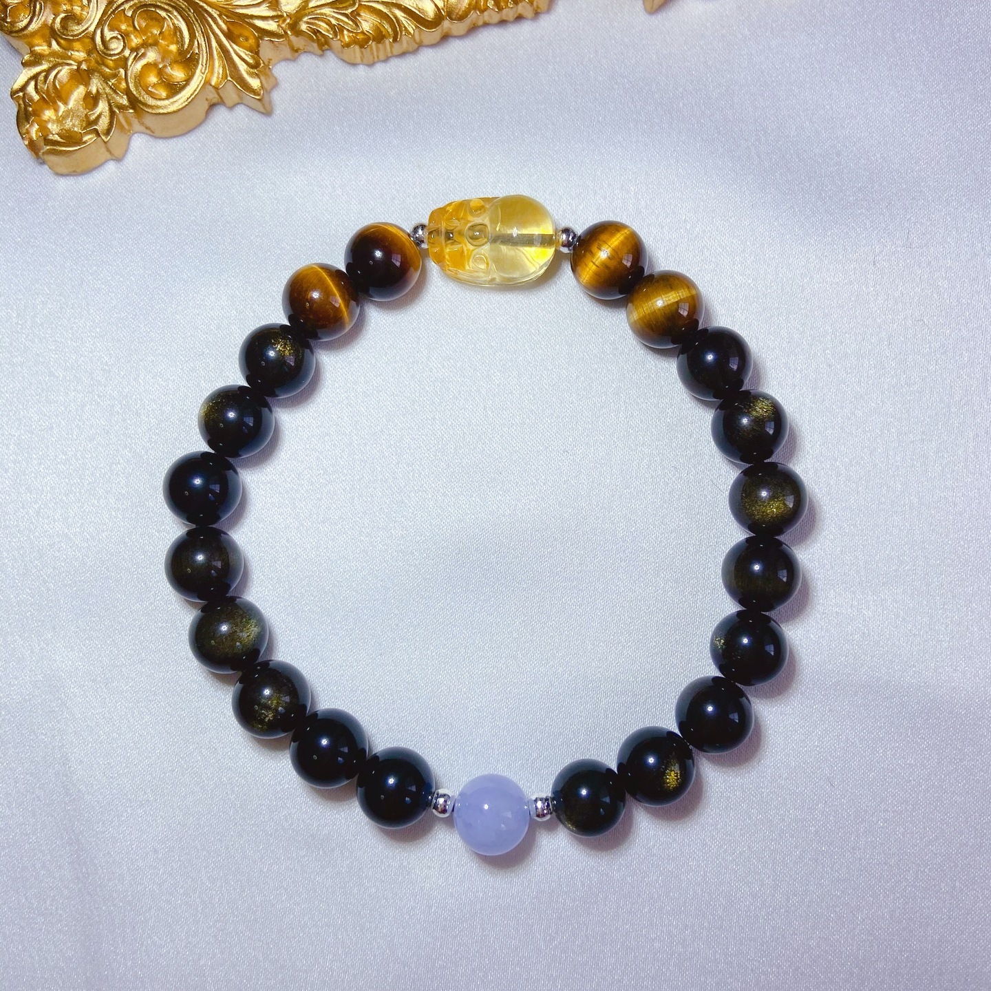 Citrine Pixiu + Tigers Eye + Golden Obsidian + Blue Lace Agate