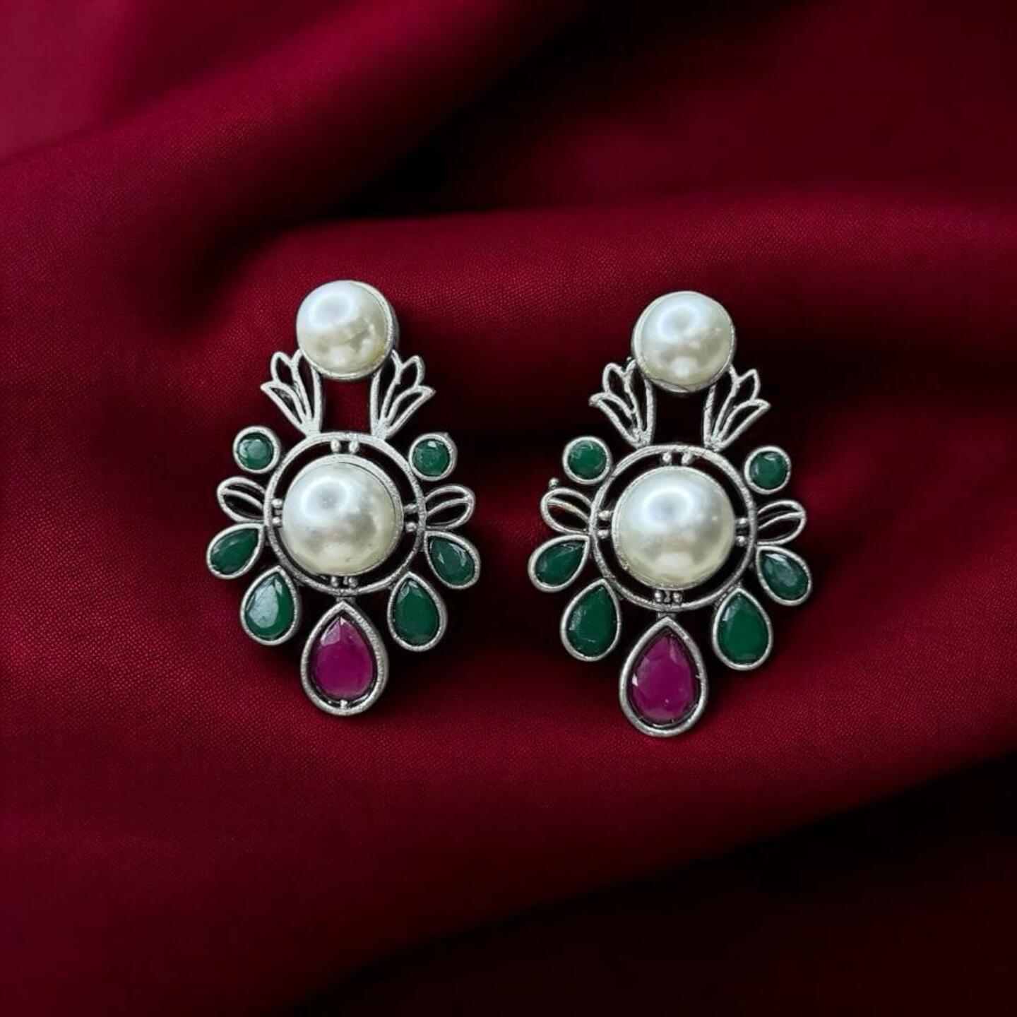 Elegant Oxidized Stone Earrings  Vintage Charm with a Modern Touch