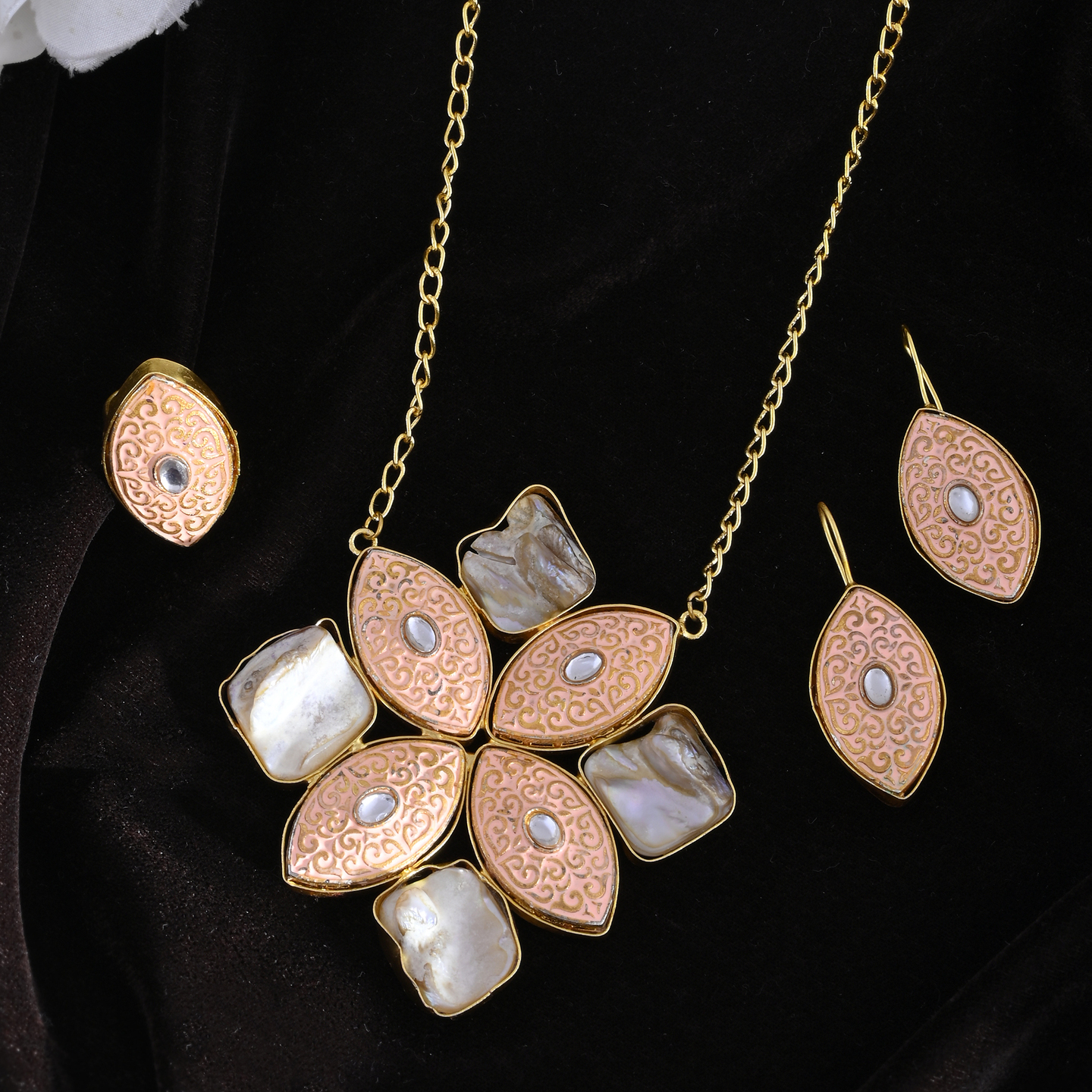 Pastel Meenakari Necklace Ring Combo