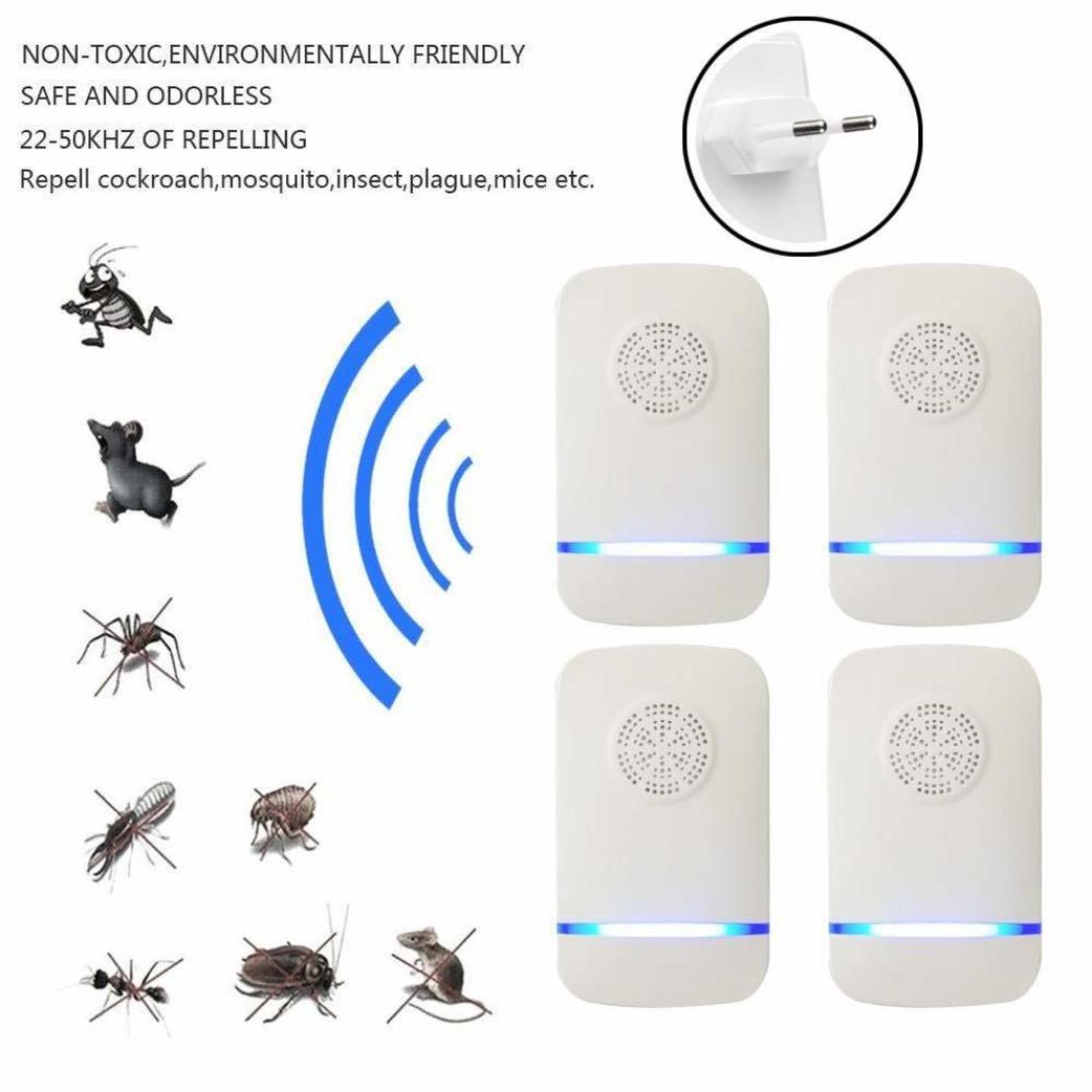 PR32 Electronic Ultrasonic Pest Repellent for Mosquitoes, Mice, Ants, Roaches, Spiders, Flies, Bugs Pack of 4