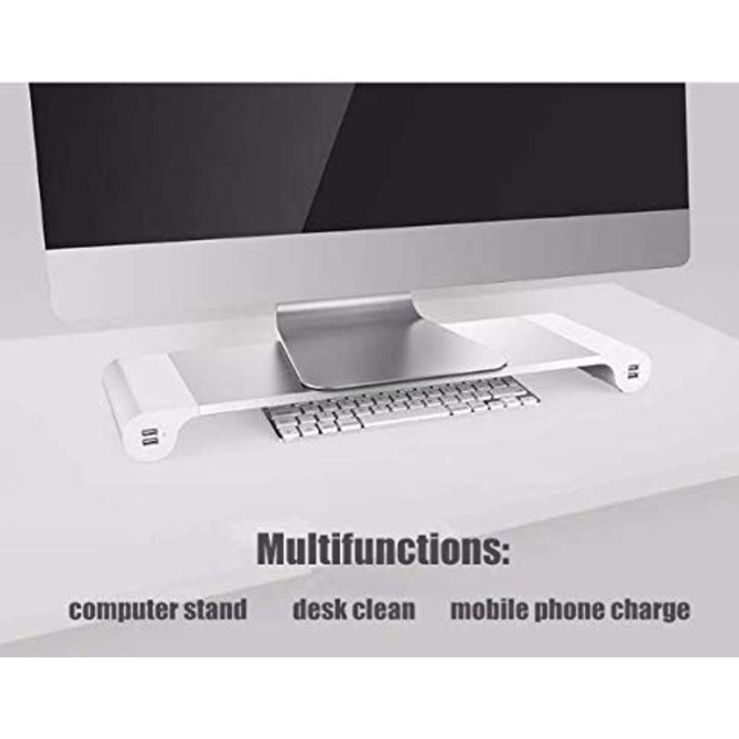 Sleek Desktop PC Monitor Holder Stand with Keyboard Shelf and 4 USB Ports