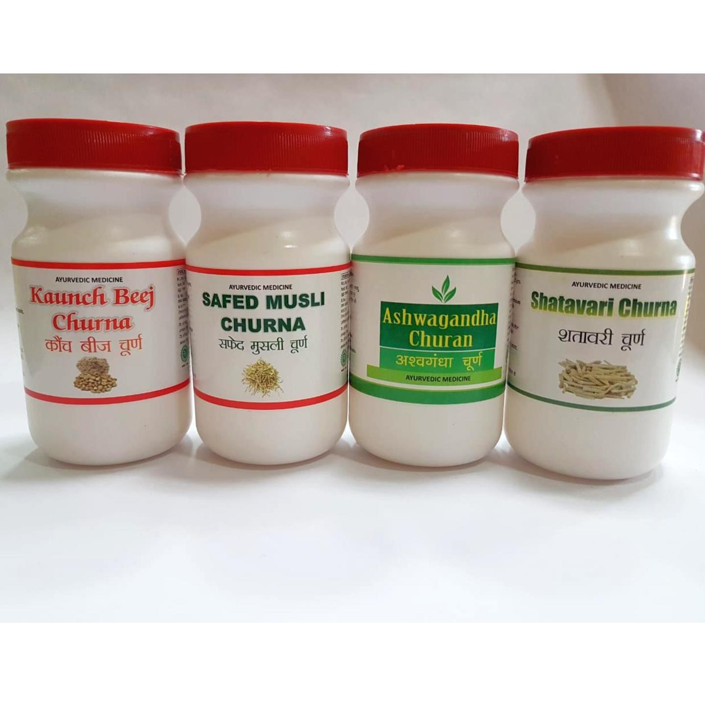 kaunch beej churan,Ashwagandha churan,shatavari powder,safed musli churna for general weakness 100 gms each combo