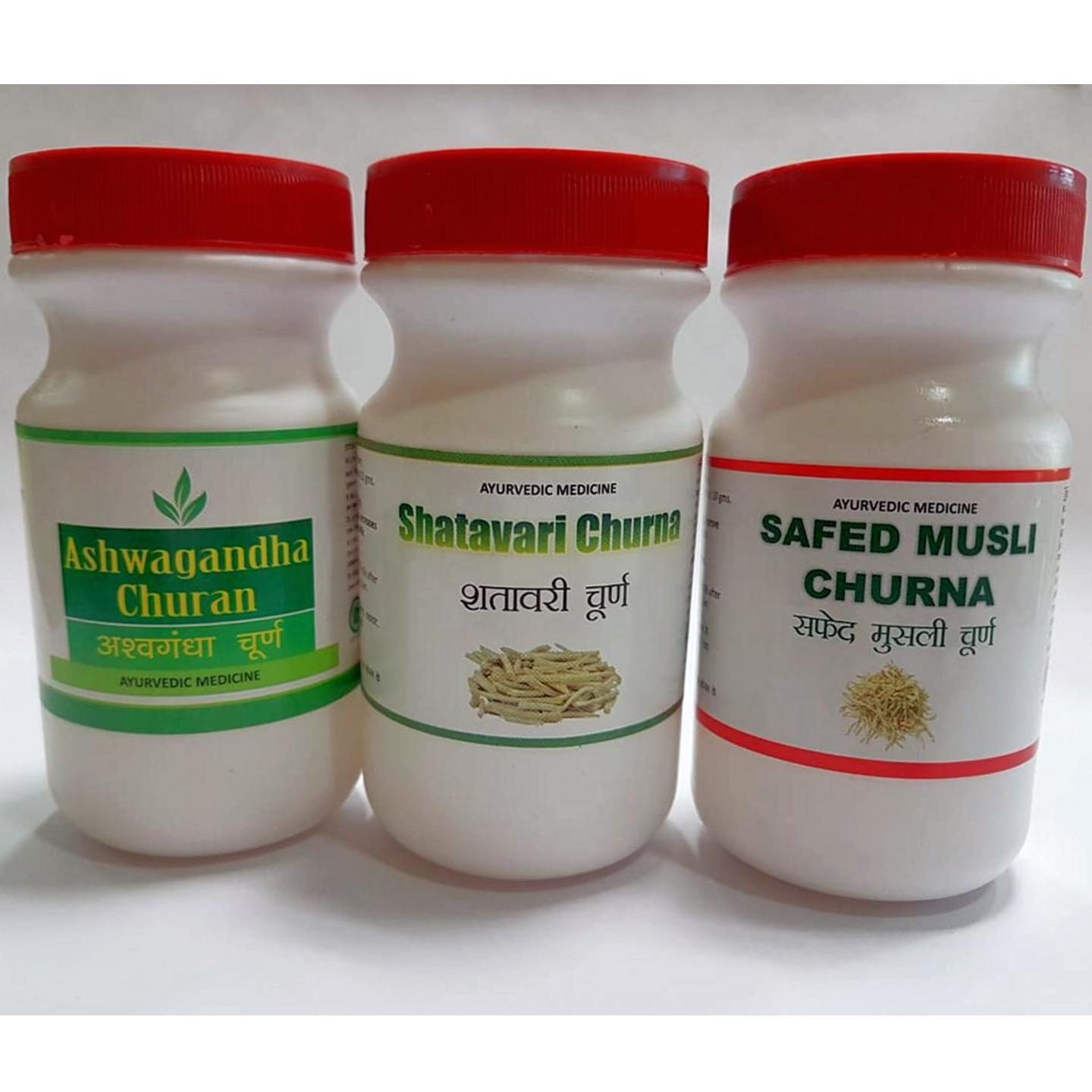 Ashwagandha churan,shatavari powder,safed musli churna 100 gms each combo for general weakness