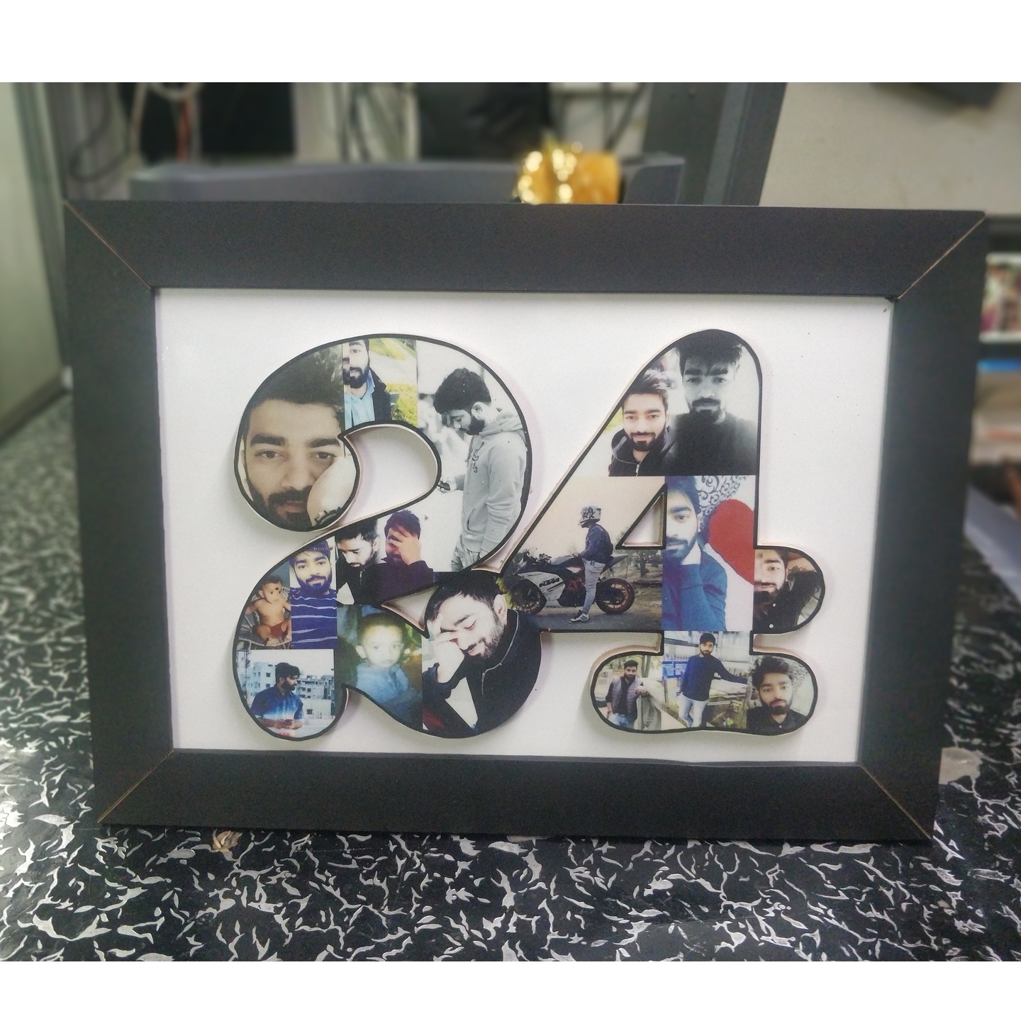  4d Customize Initial Or Numeric With Frame ( Size 8x12 inches, Black , Wooden )