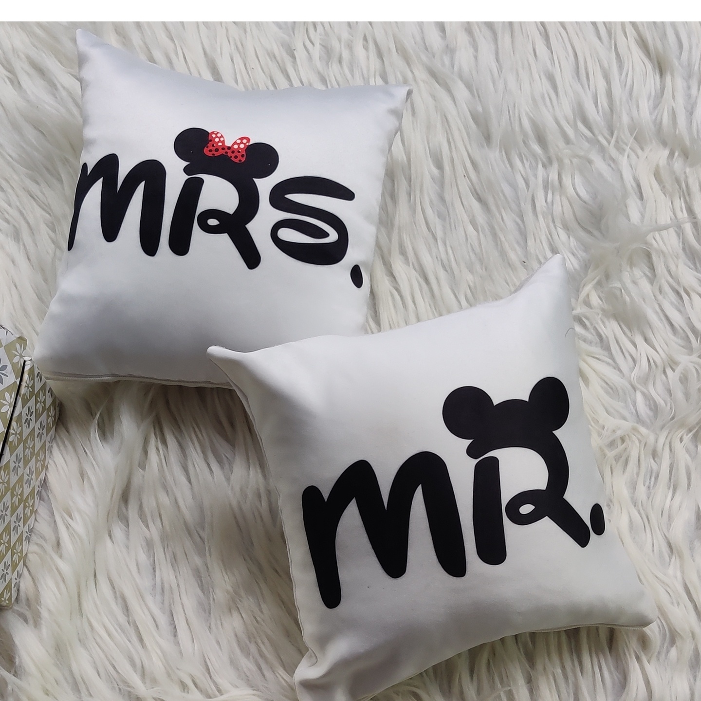 Cute Couple Pillows MR And MRS   ( Set OF 2, 12x12 inches, Soft Satin, Filler Included  )