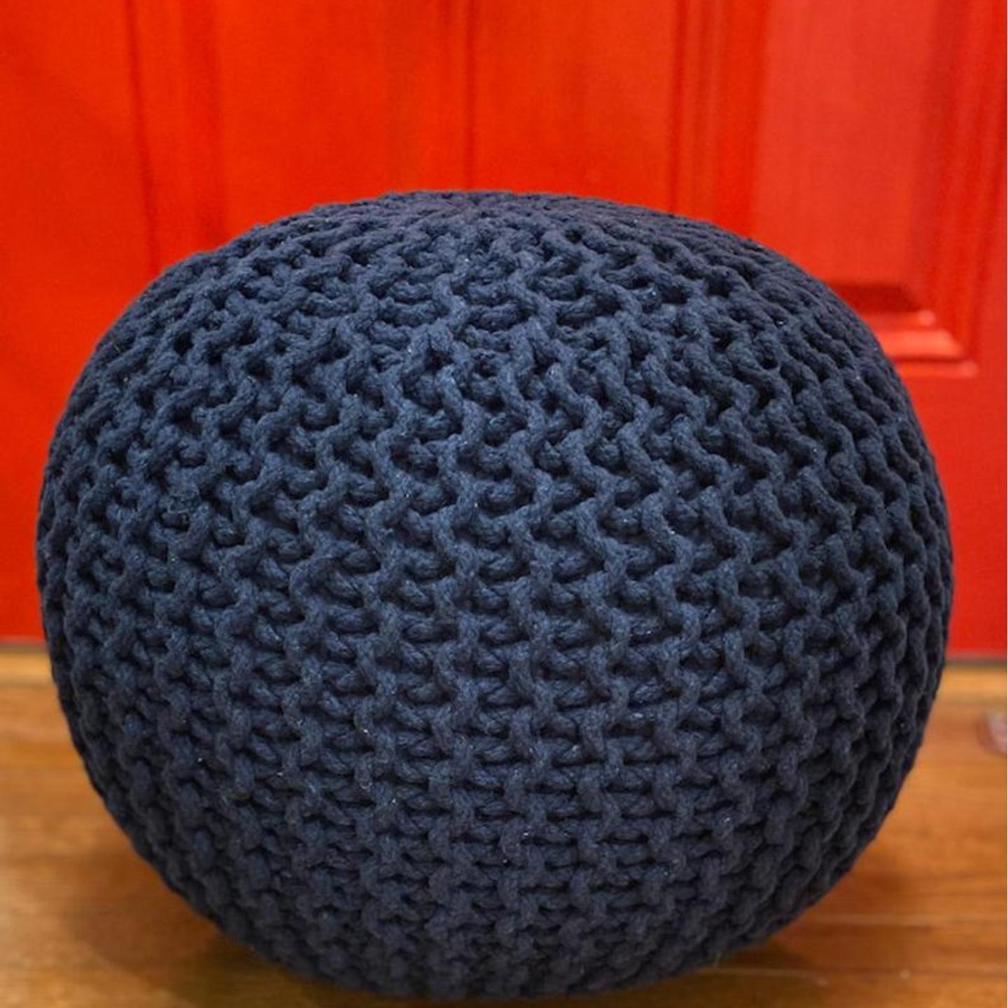 Handmade Knitted Pouf, Round Cotton Braid HandKnitted Pouf, Knitted Ottoman Pouf Foot Rest, Handmade Home Decor, Soft Seating