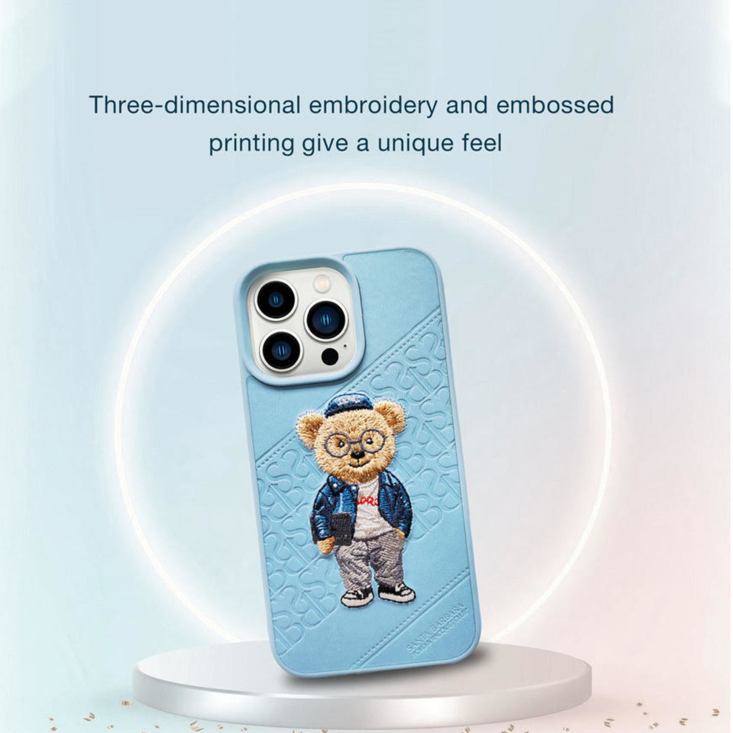 iPhone 13 Crete Series Genuine Santa Barbara Leather Case - Light Blue