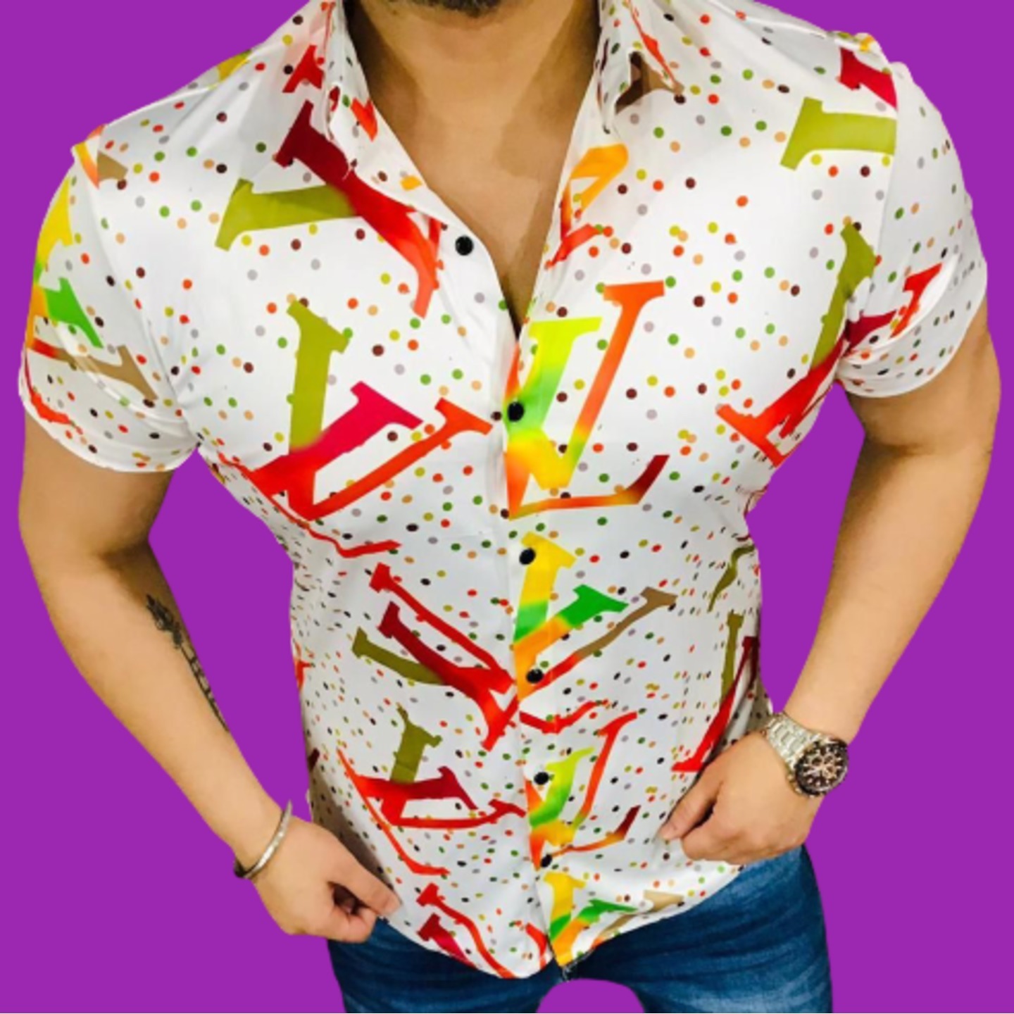 21 Inside Premium Imported Lycra Half Sleeve Printed Shirt For Men's