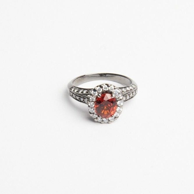 18K Black Gold Diamond Spessartite Garnet Ring