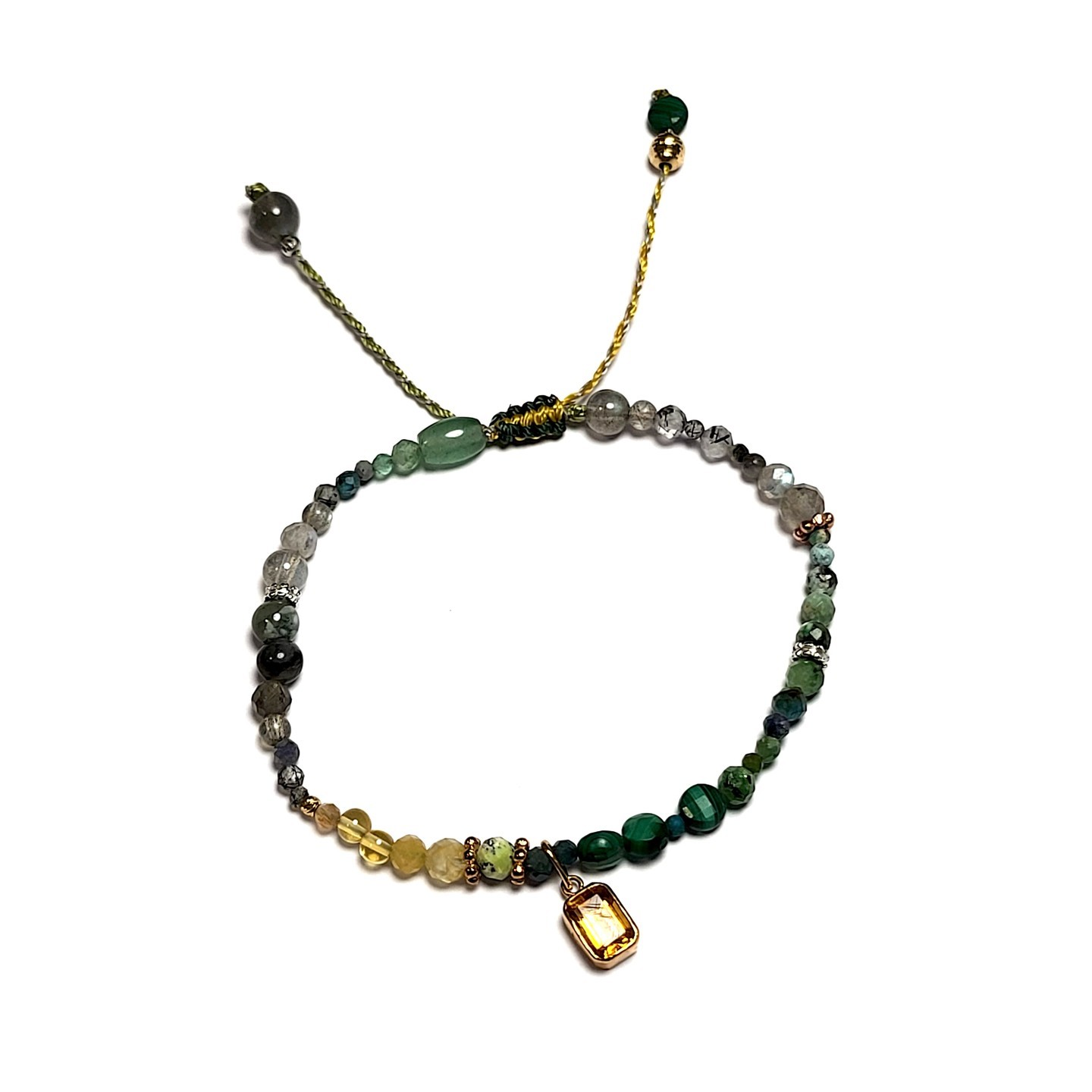 18K Rose Gold Citrine Charm Yellow and White Gold Potpourri Mixed Beads Bracelet