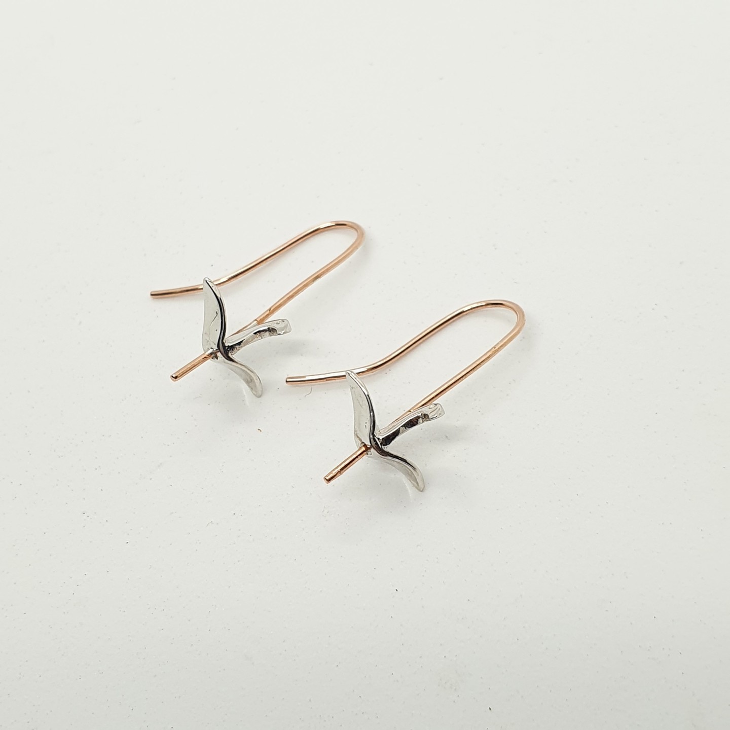 18K White and Yellow Gold Crane Bird Drop Earrings