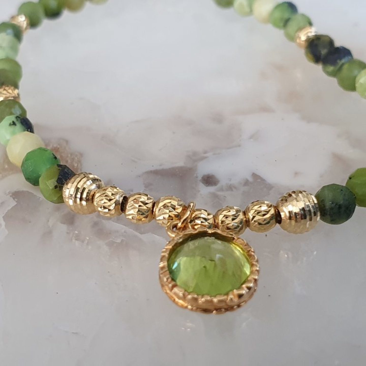 18K Yellow Gold Peridot Beaded Bracelet