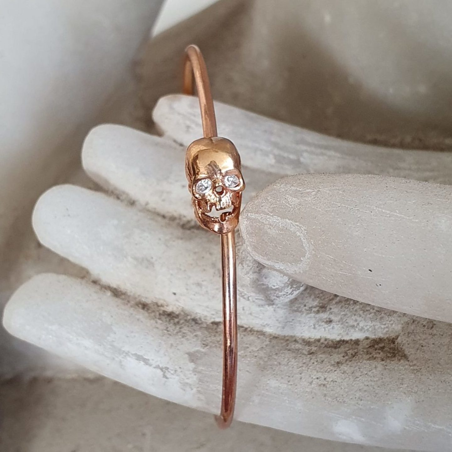18K Rose Gold Skull Diamond Bracelet Bangle