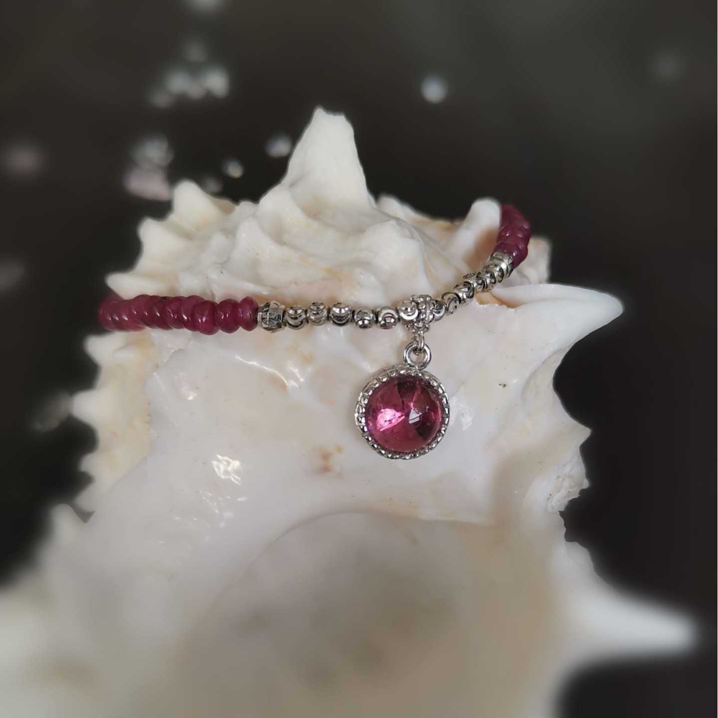 18K White Gold Pink Tourmaline Beaded Bracelet