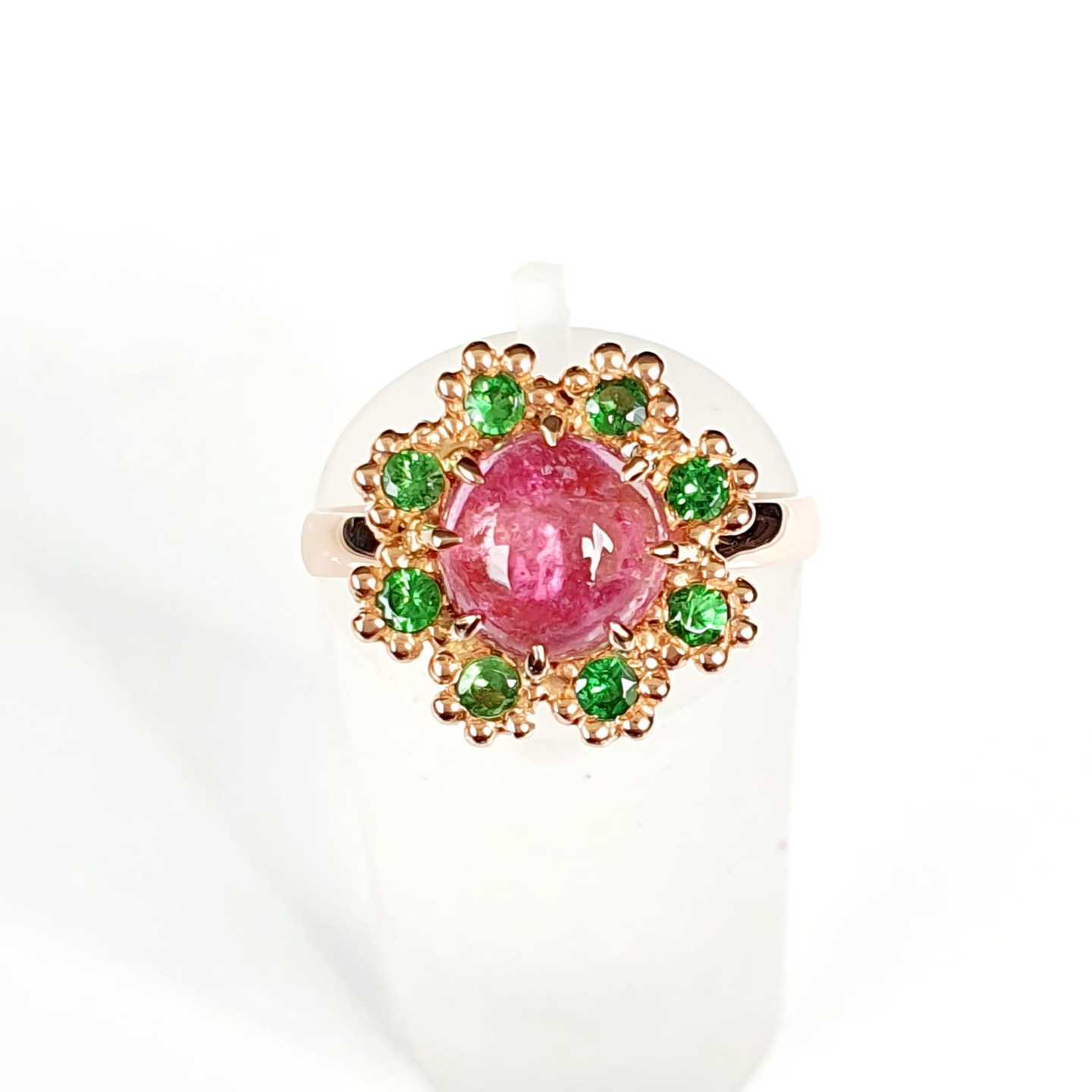 18K Rose Gold Pink Tourmaline Tsavorite Flower Ring