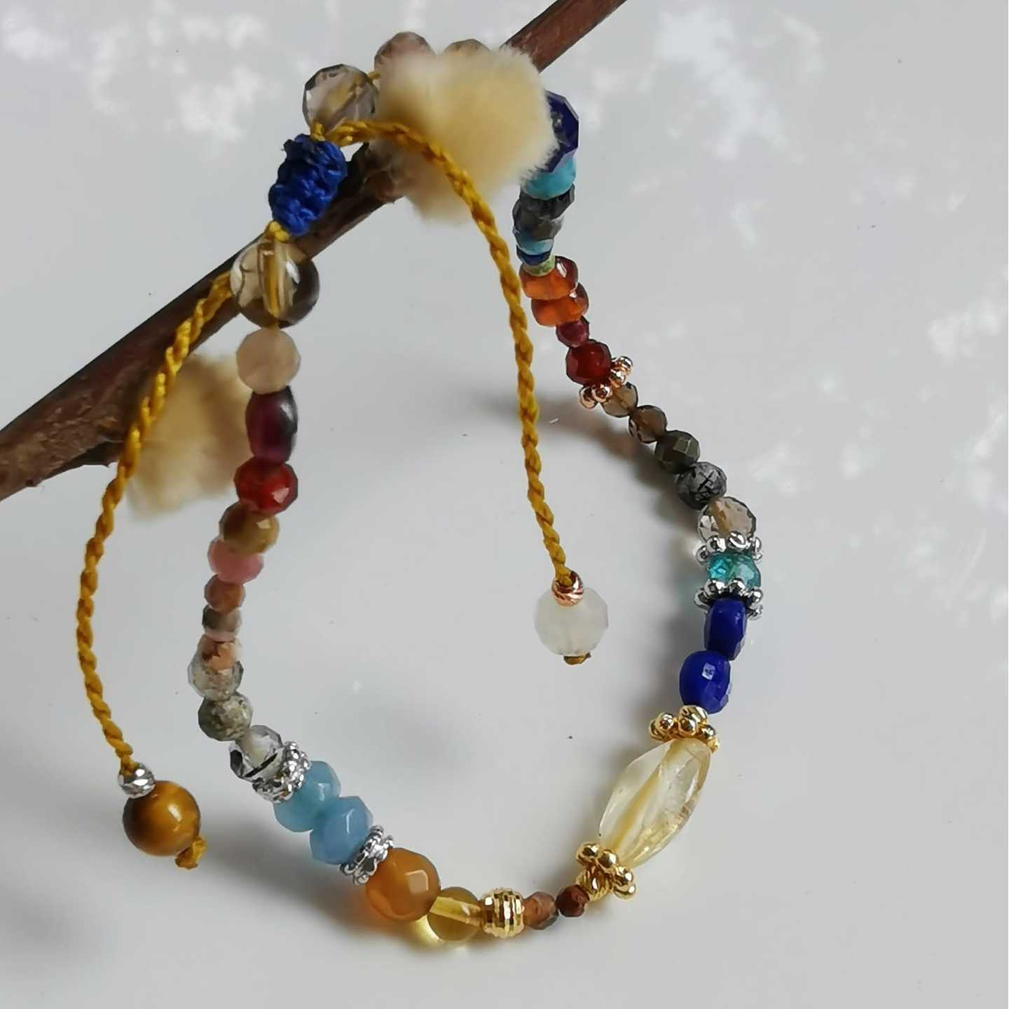 Potpourri Bracelet with 18K Yellow Gold and White Gold Beads and Mixed Precious Gems Beads
