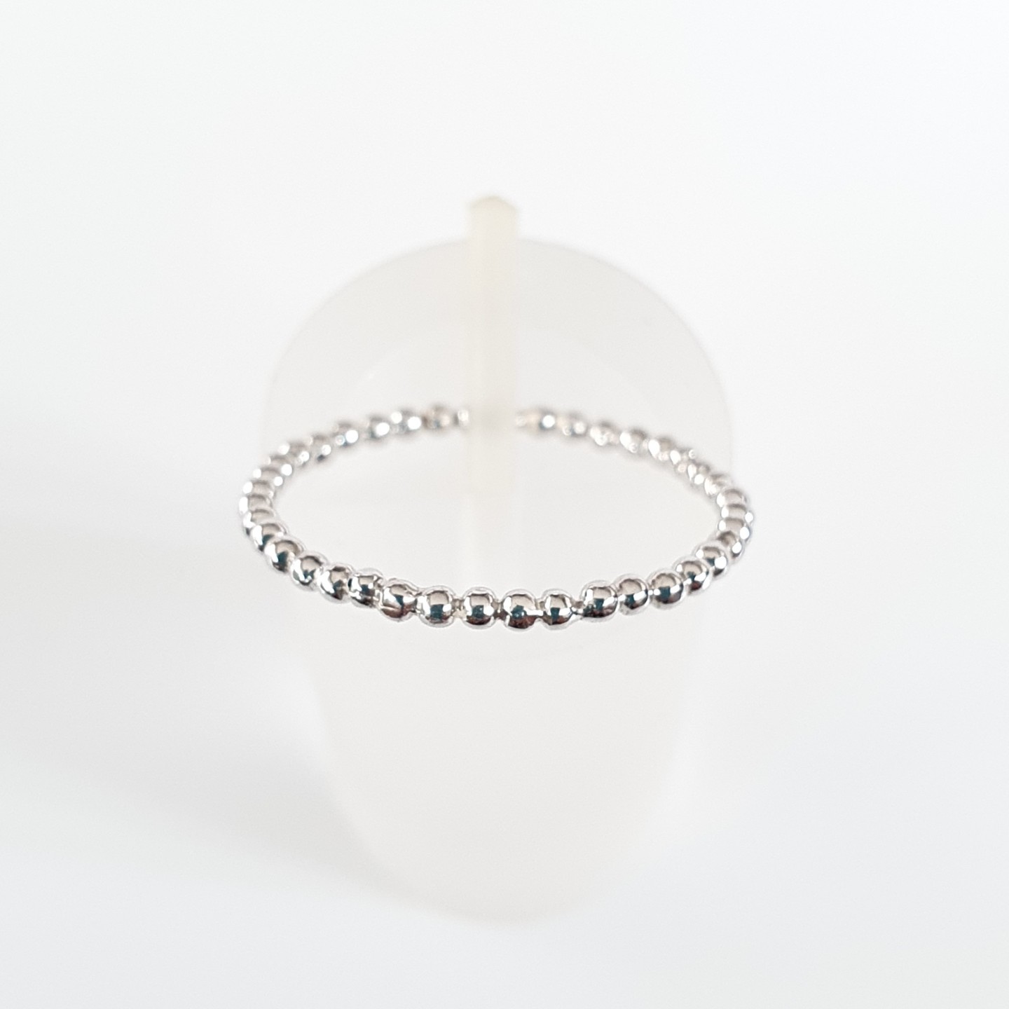 18K White Gold Simple Rope Beaded Design Ring