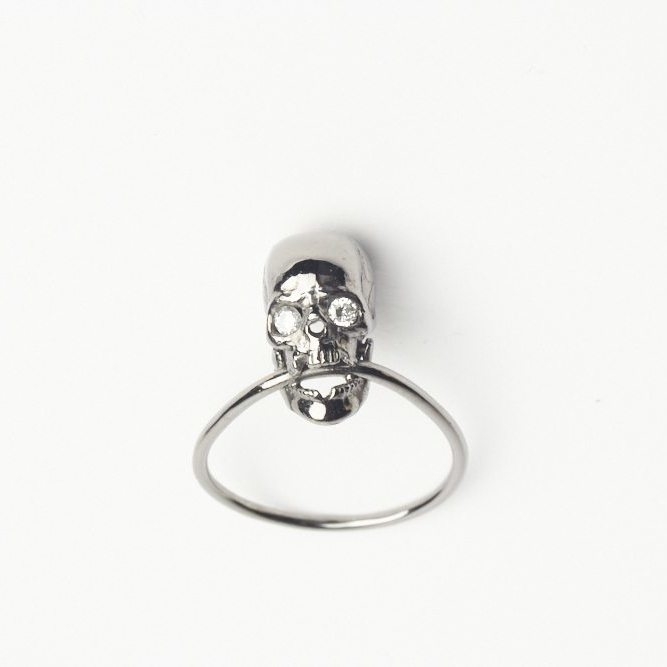 18K Black Gold Skull Diamond Ring