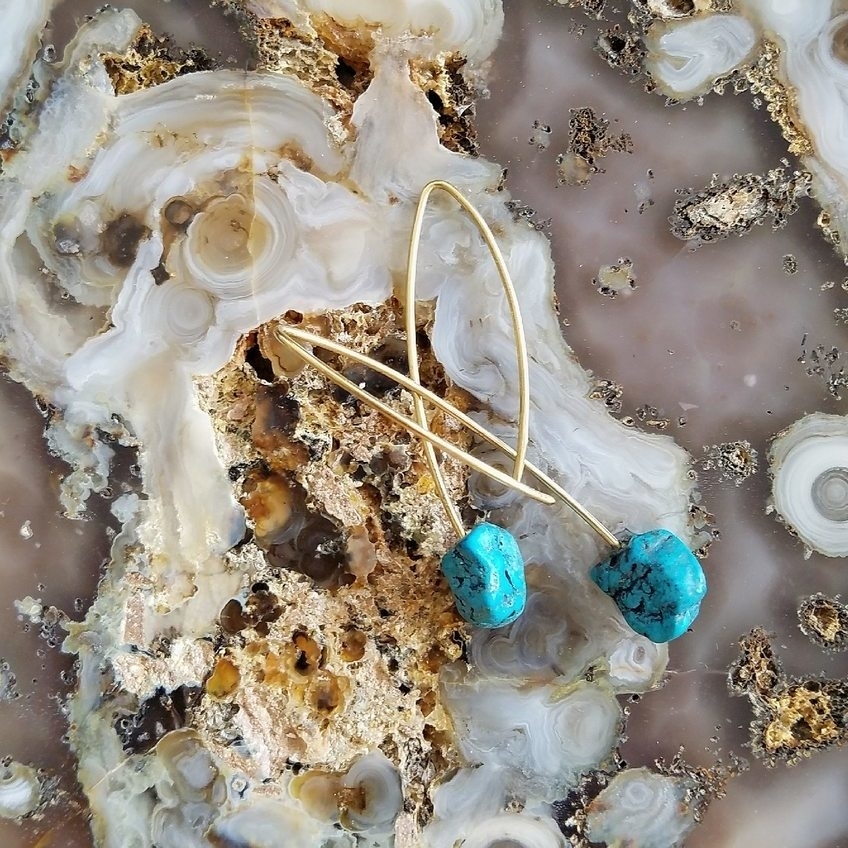 18K Yellow Gold Turquoise Asymmetrical Nugget Earrings