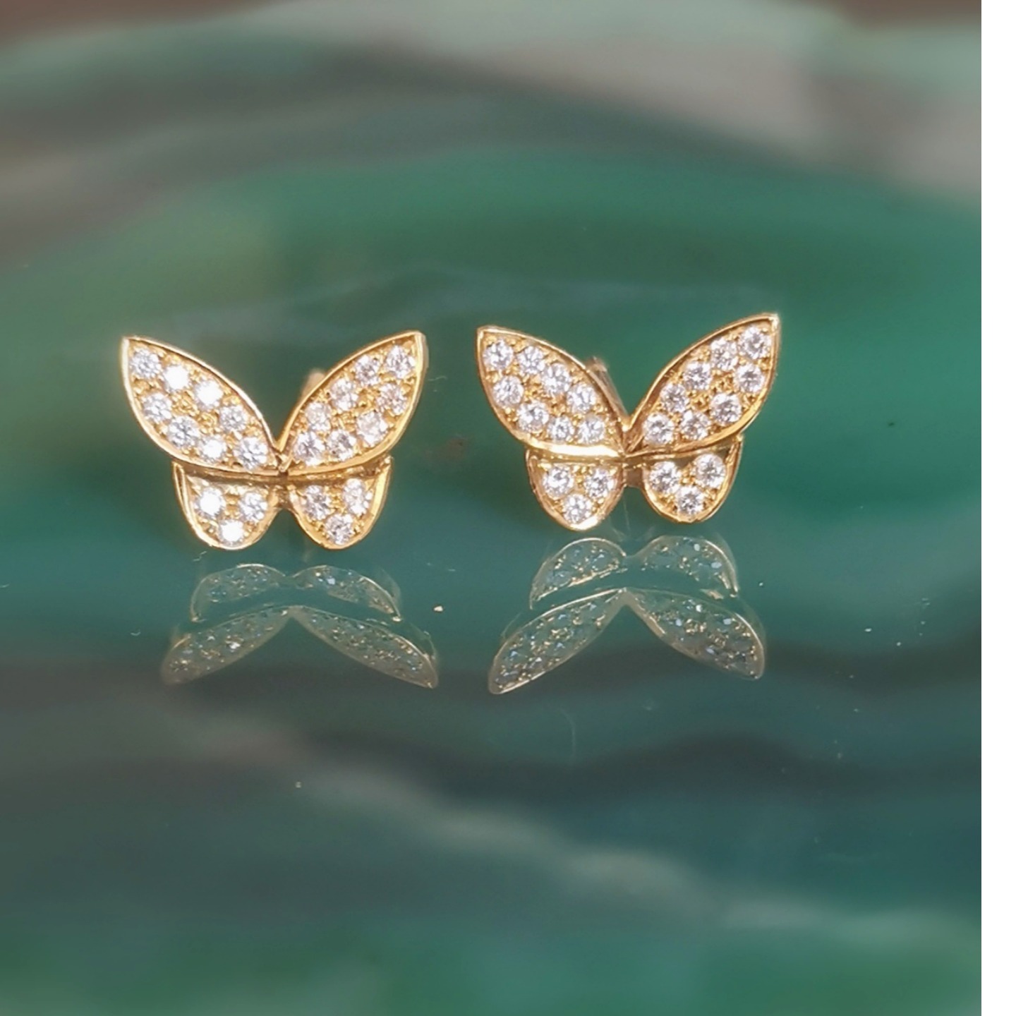 18K Yellow Gold Medium Butterfly Diamond Earrings