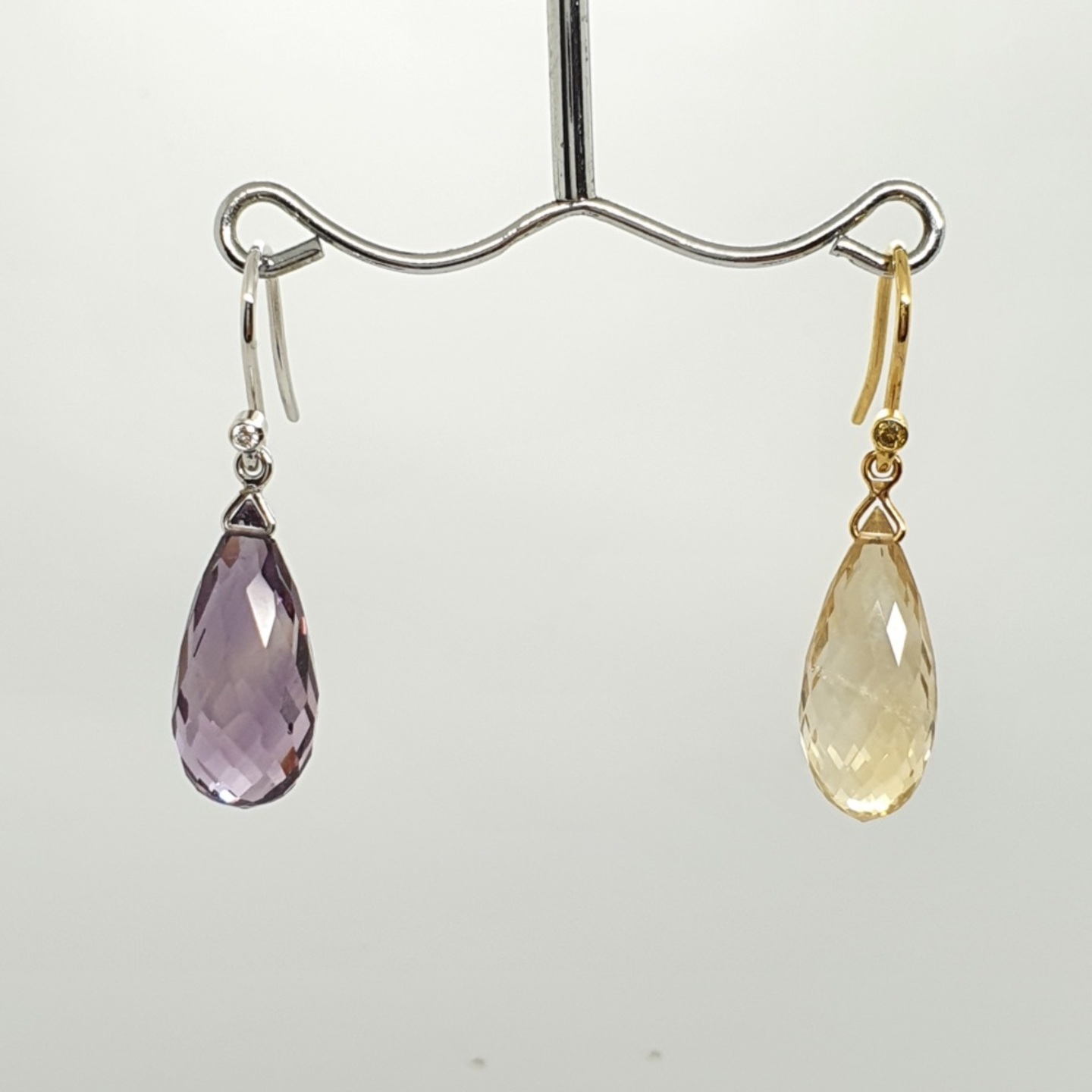 18K Yellow Gold Citrine White Gold Amethyst Diamond Detachable Earrings