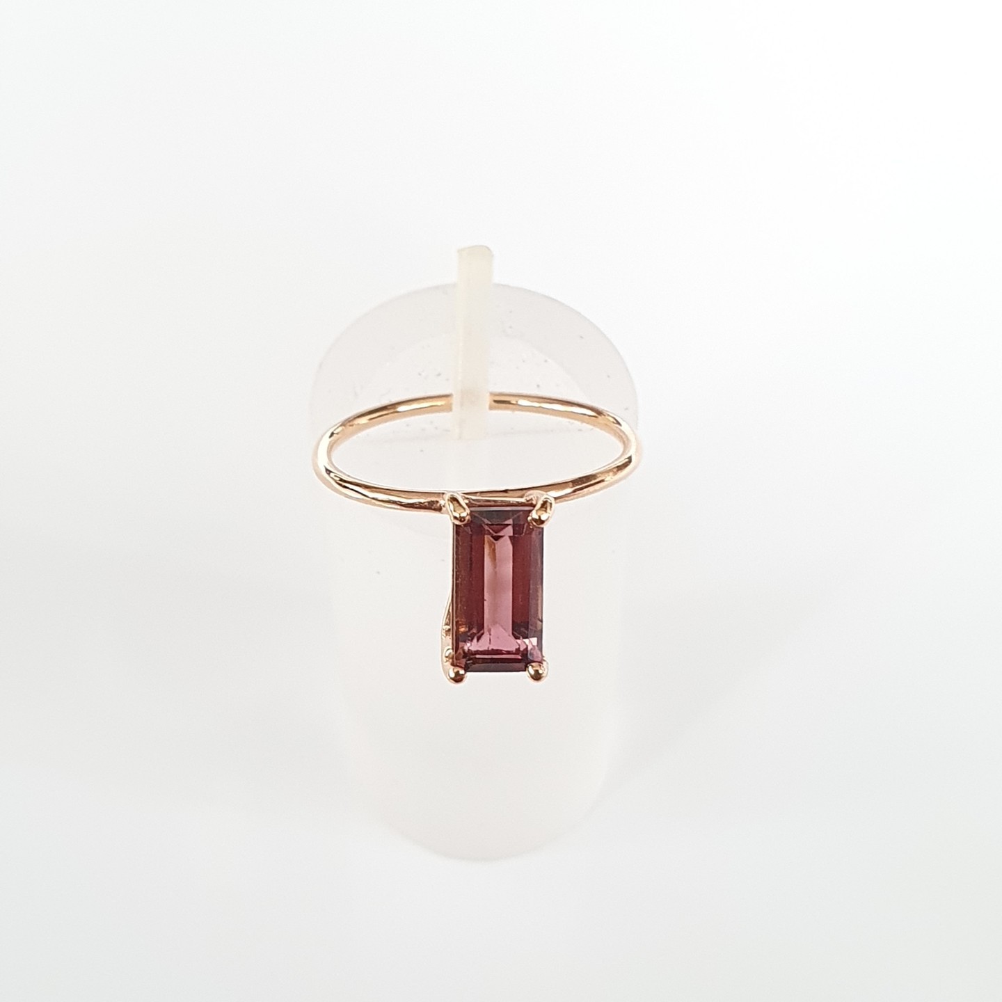 18K Rose Gold Pink Rectangle Tourmaline Minimalist Stacking Ring
