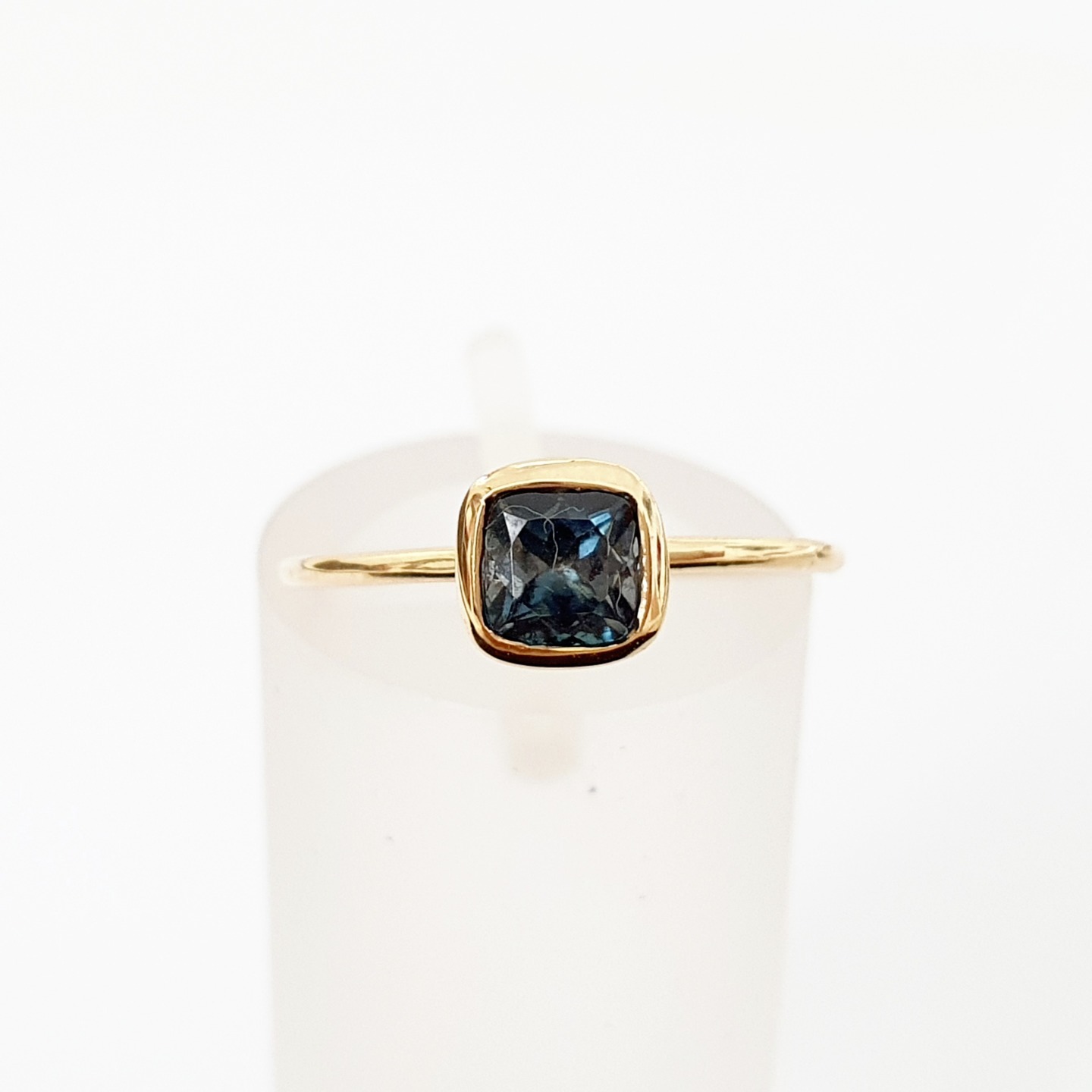 18K Yellow Gold Blue Tourmaline Minimalist Stacking Ring