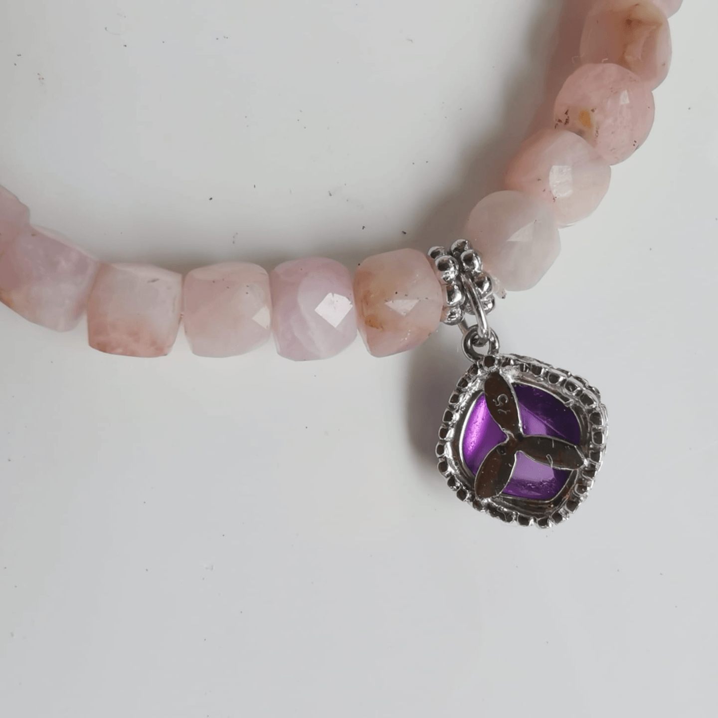 18K White Gold Amethyst Charm with Kunzite Bracelet