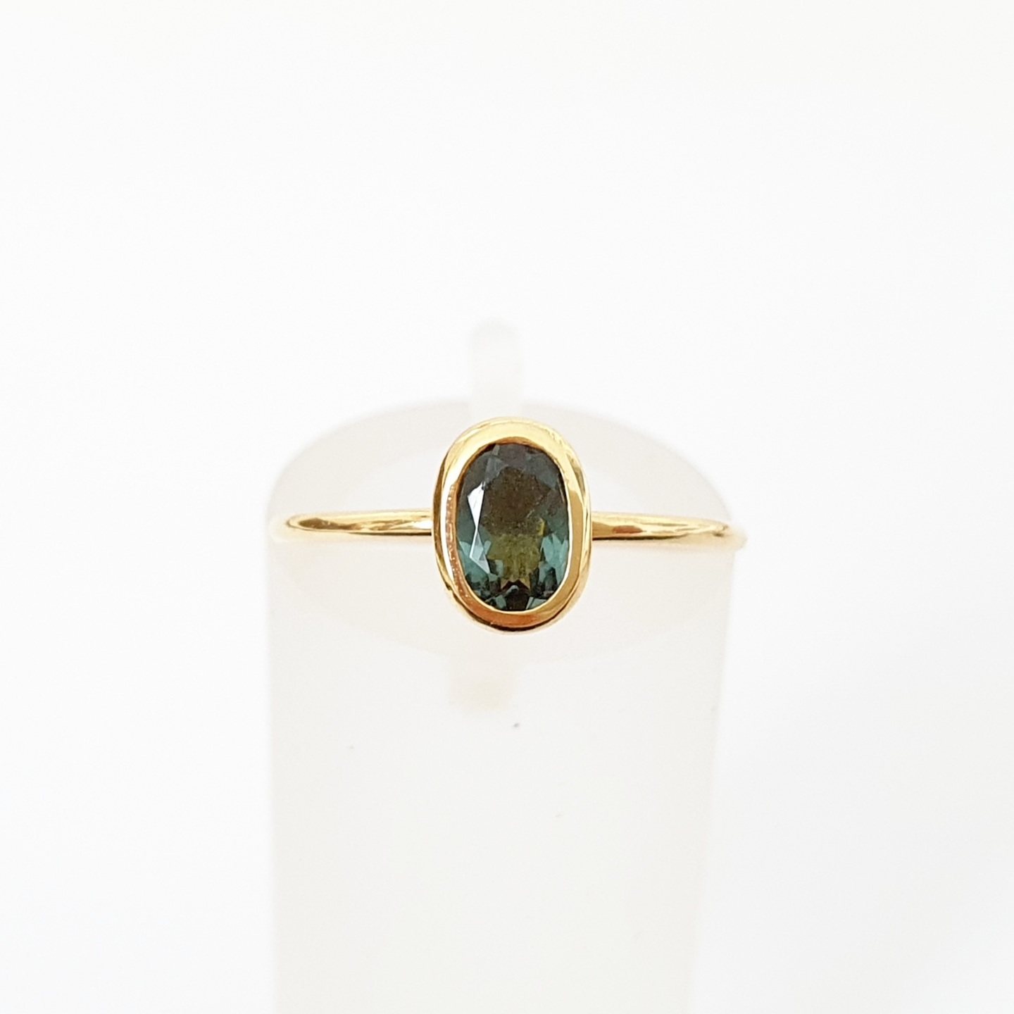 18K Yellow Gold Oval Green Tourmaline Minimalist Stacking Ring