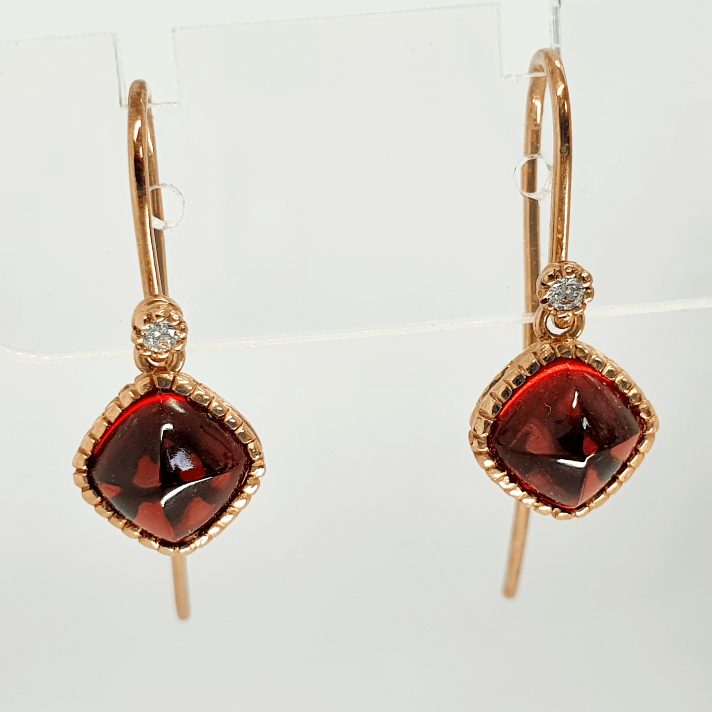 18K Rose Minimalist Gold Sugarloaf Garnet Detachable Dangle Diamond Earrings