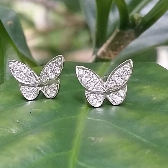 18K White Gold Butterfly Earrings