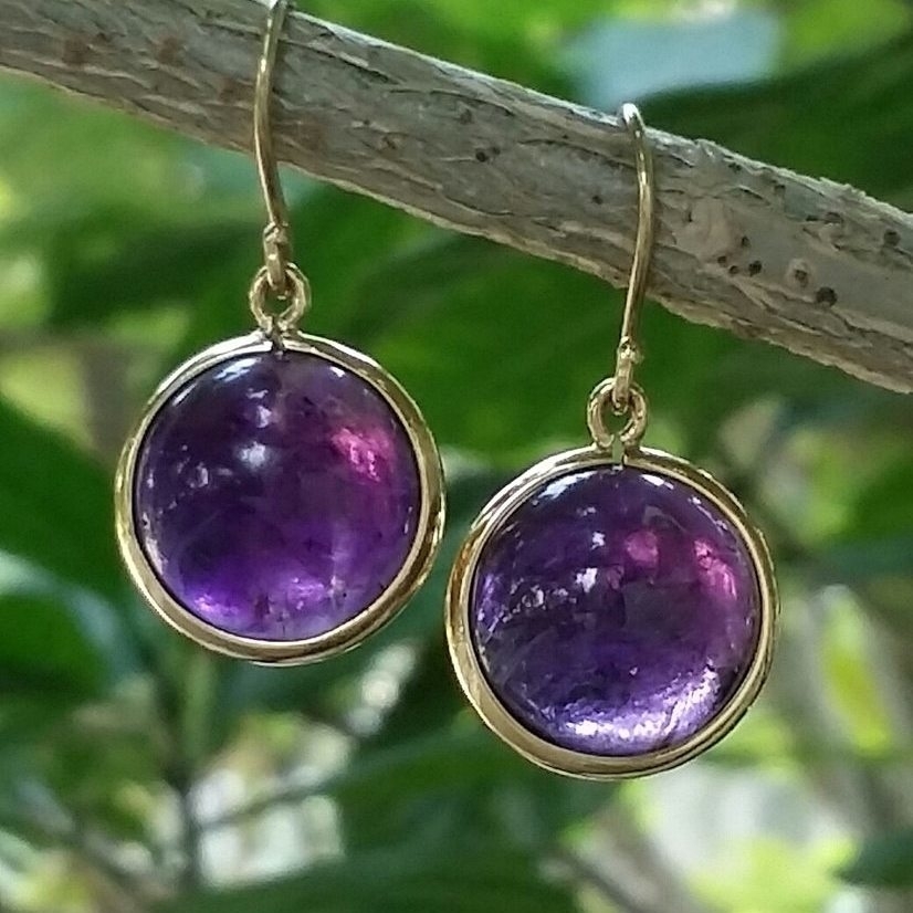 18K Yellow Gold Amethyst Dangle Drop Earrings