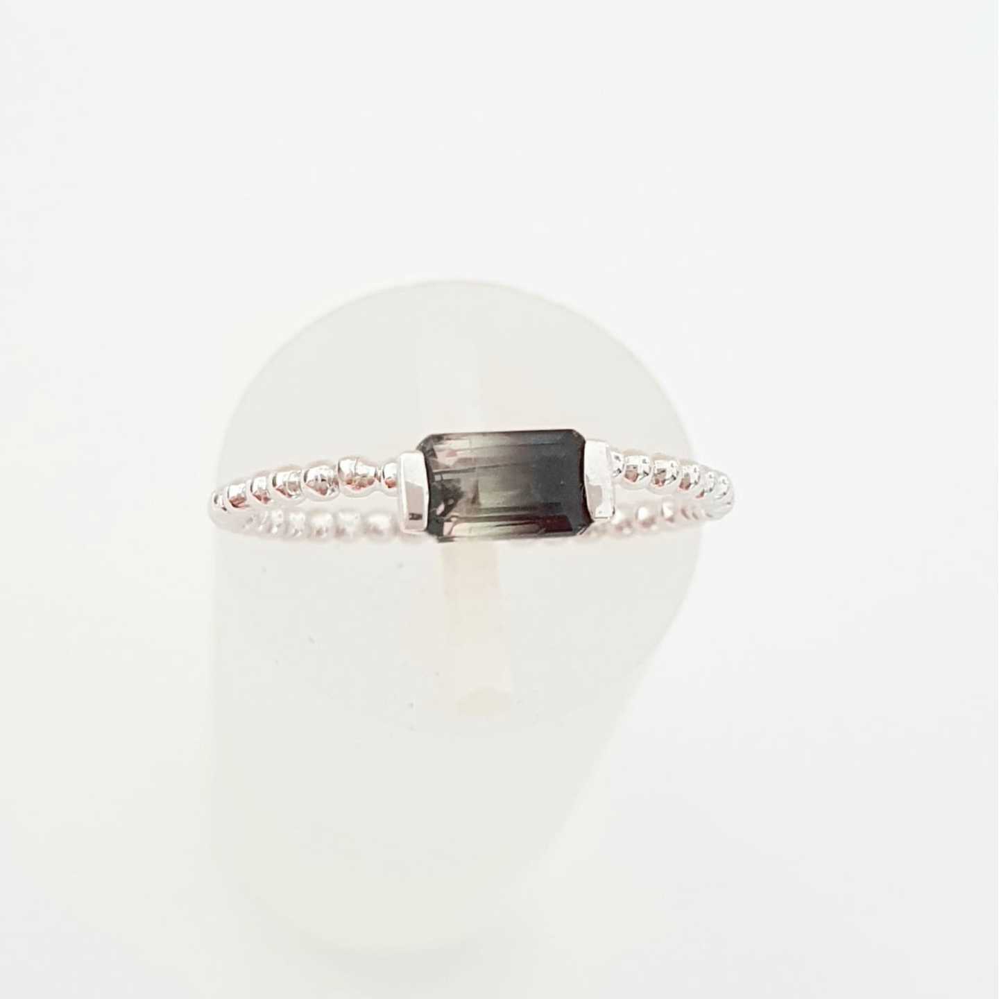 18K White Gold Bi-Color Tourmaline Rope Beaded Ring