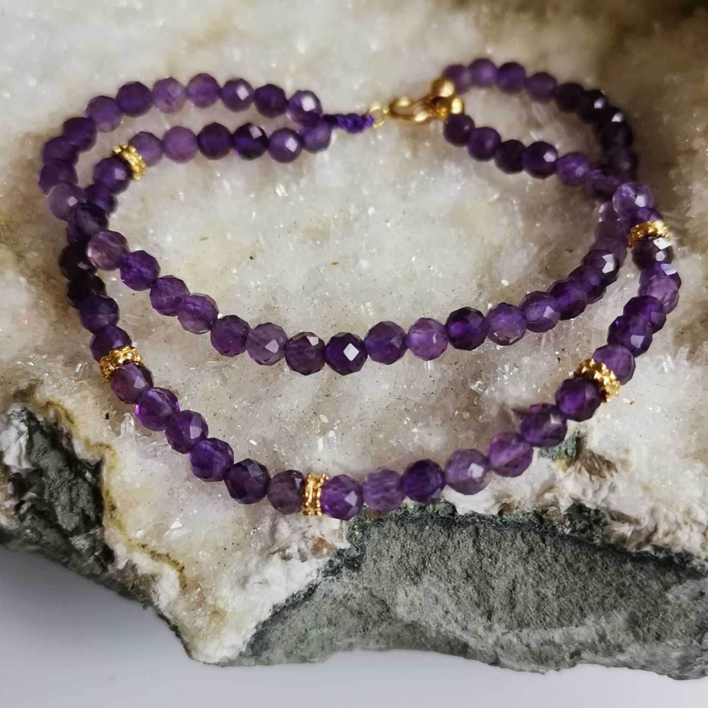 18K Yellow Gold Double-Strand Amethyst Bracelet