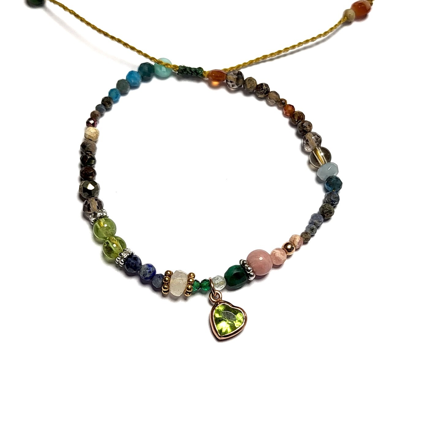 18K Rose Gold Peridot Charm Yellow and White Gold Potpourri Mixed Beads Bracelet