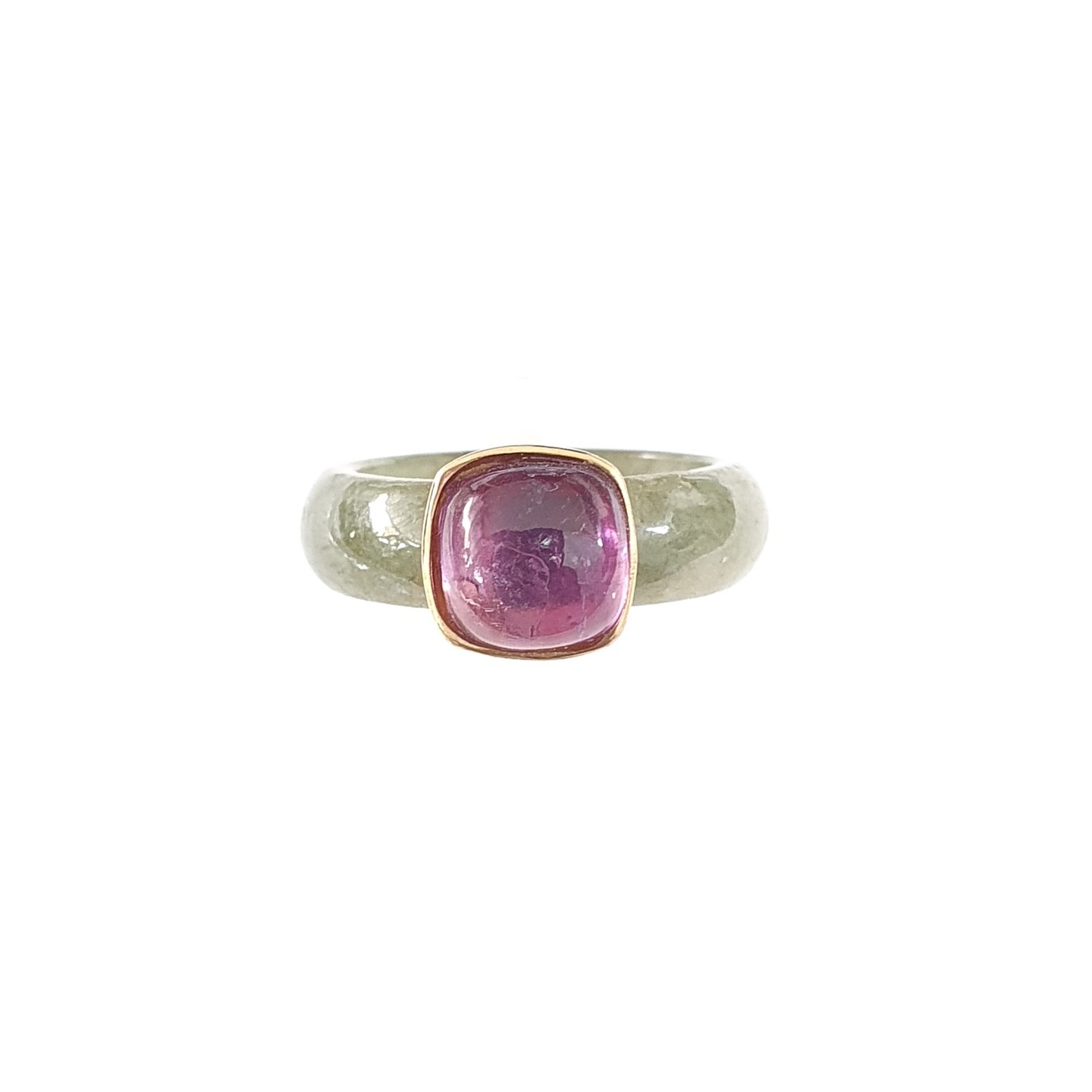 18K Yellow Gold Cushion Amethyst Green Jade Ring