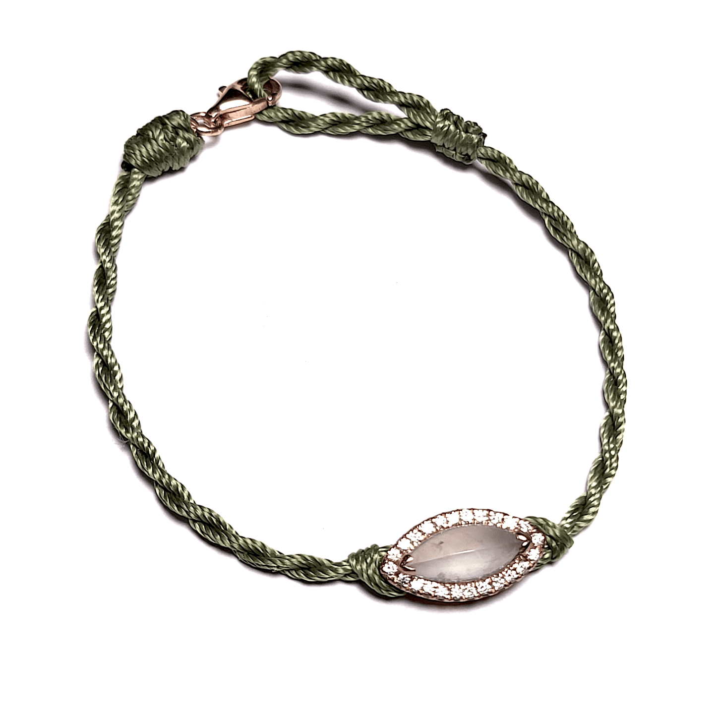 18K Rose Gold Icy Jade Diamond Charm Green Macramé Bracelet