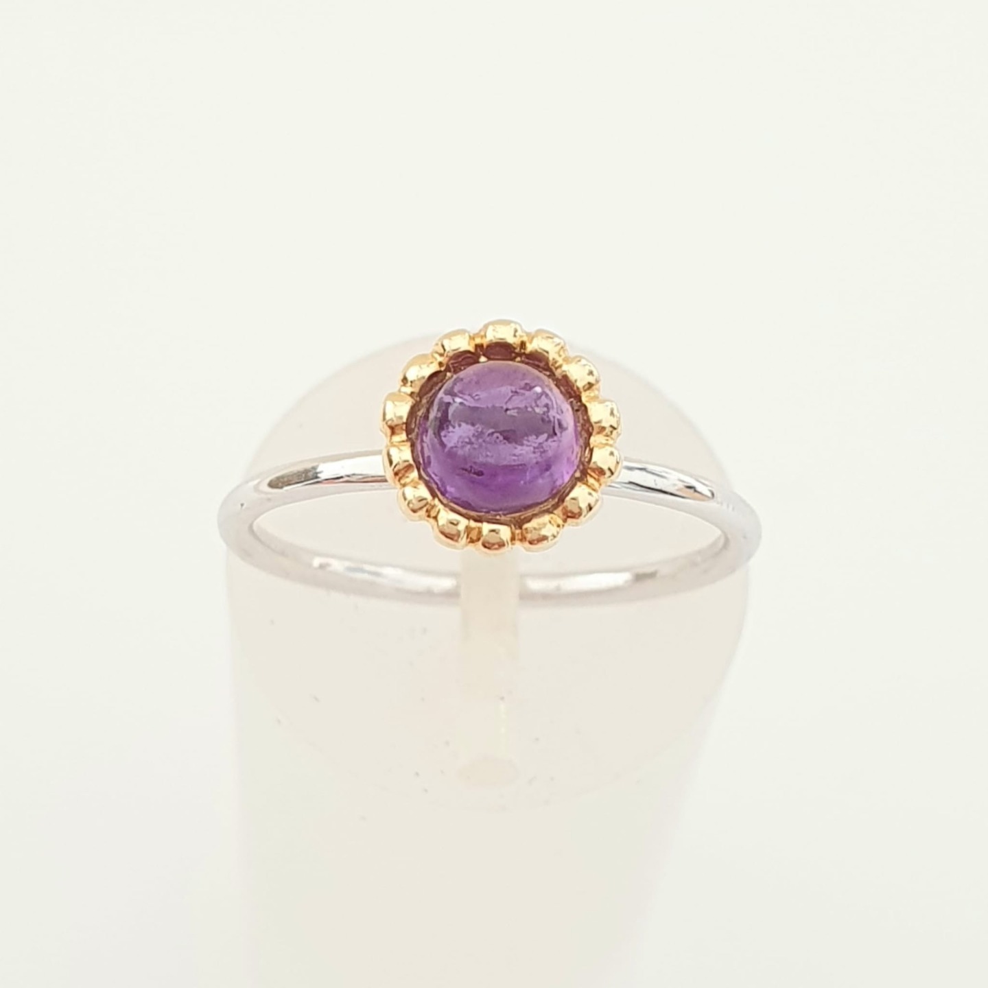 18K Yellow and White Gold Amethyst Beaded Ring
