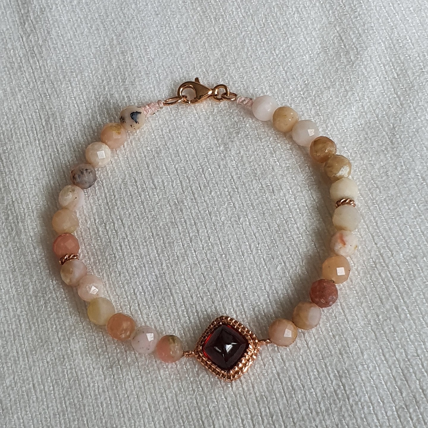 18K Rose Gold Sugarloaf Garnet Pink Opal Bracelet