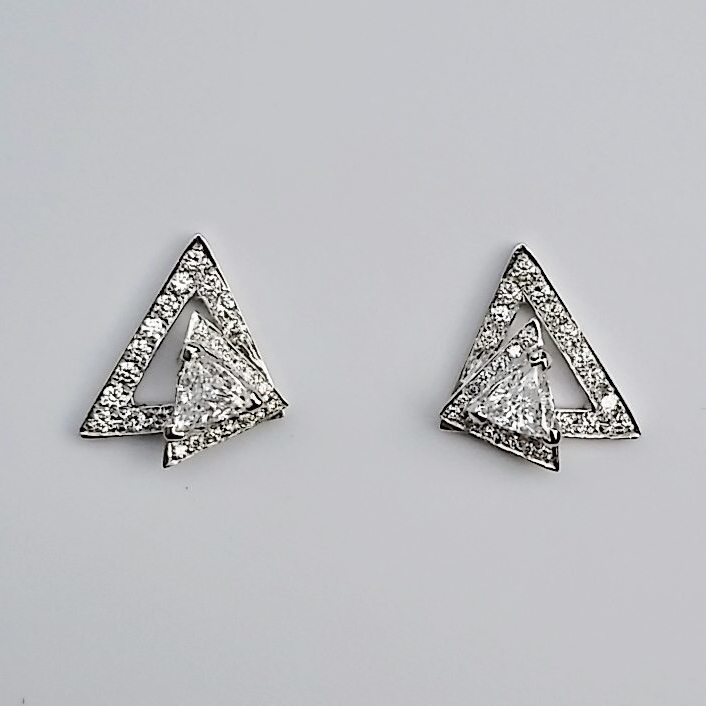 18K White Gold Diamond Trillion Triangle Earrings