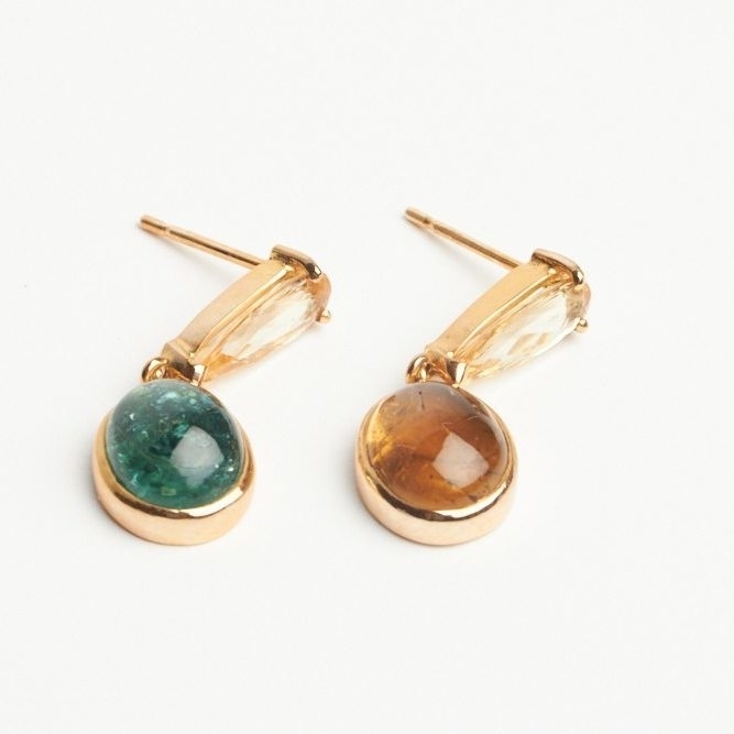 18K Yellow Gold Imperial Topaz, GreenYellow Tourmaline Earrings