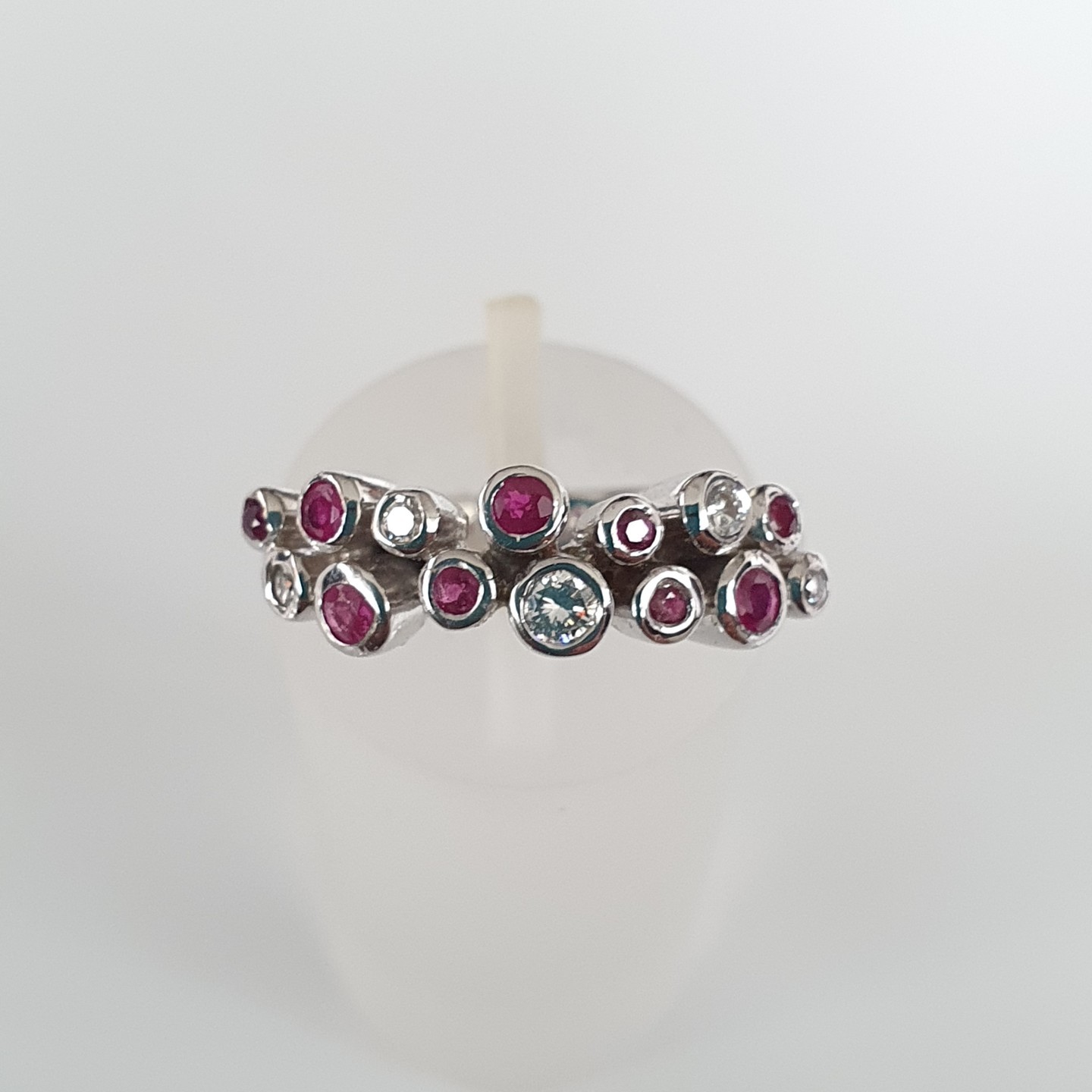 18K White Gold Diamond Ruby Bezel Ring