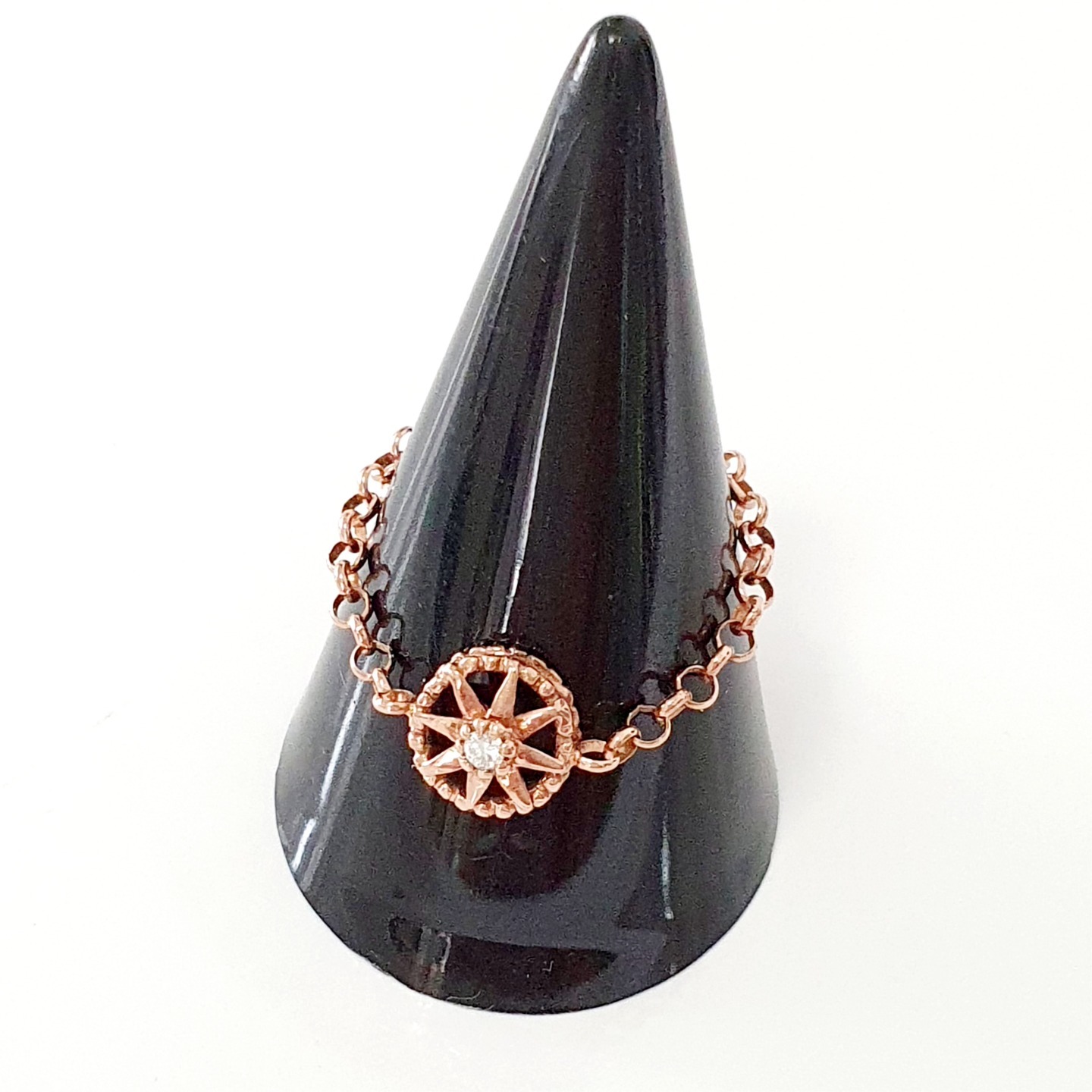 18K Rose Gold Diamond Star Charm Chain Ring