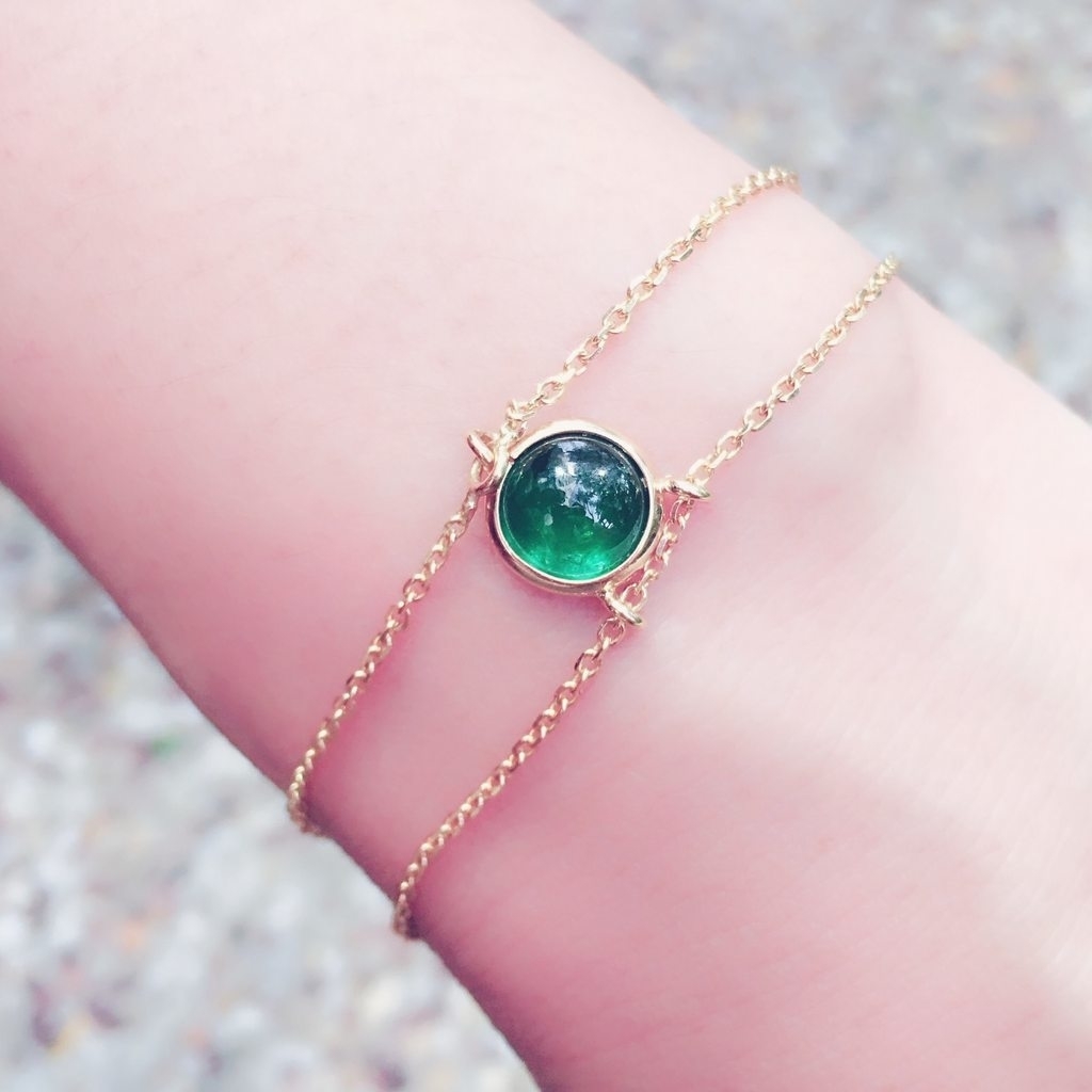 18K Yellow Gold Green Tourmaline Chain Minialist Bracelet