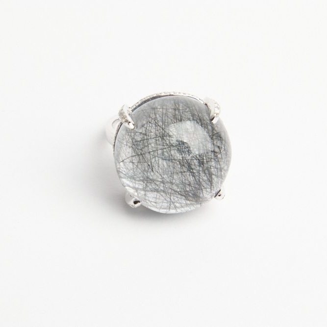 18K White Gold Rutilated Quartz Diamond Ring